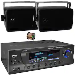 Pyle - PT272AUBT 300 Watt Bluetooth Home Theater Amplifier Receiver, 2x 3.5'' 200W 3-Way Indoor/Outdoor Speakers w/Wire