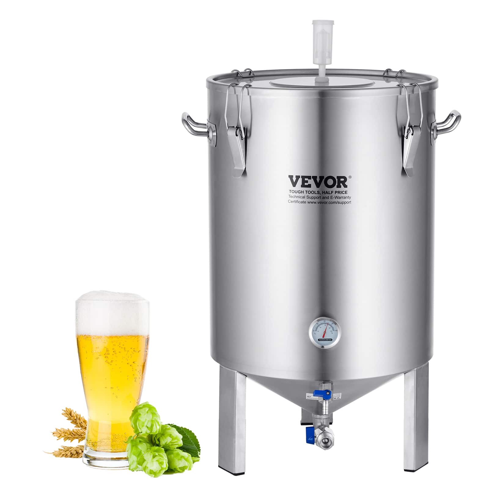 VEVOR - 304 Stainless Steel Kettle, 16 GALLON Beer Brew Fermentor, Brew Bucket Fermentor for Brewing, Home Brewing Supplies - Silver