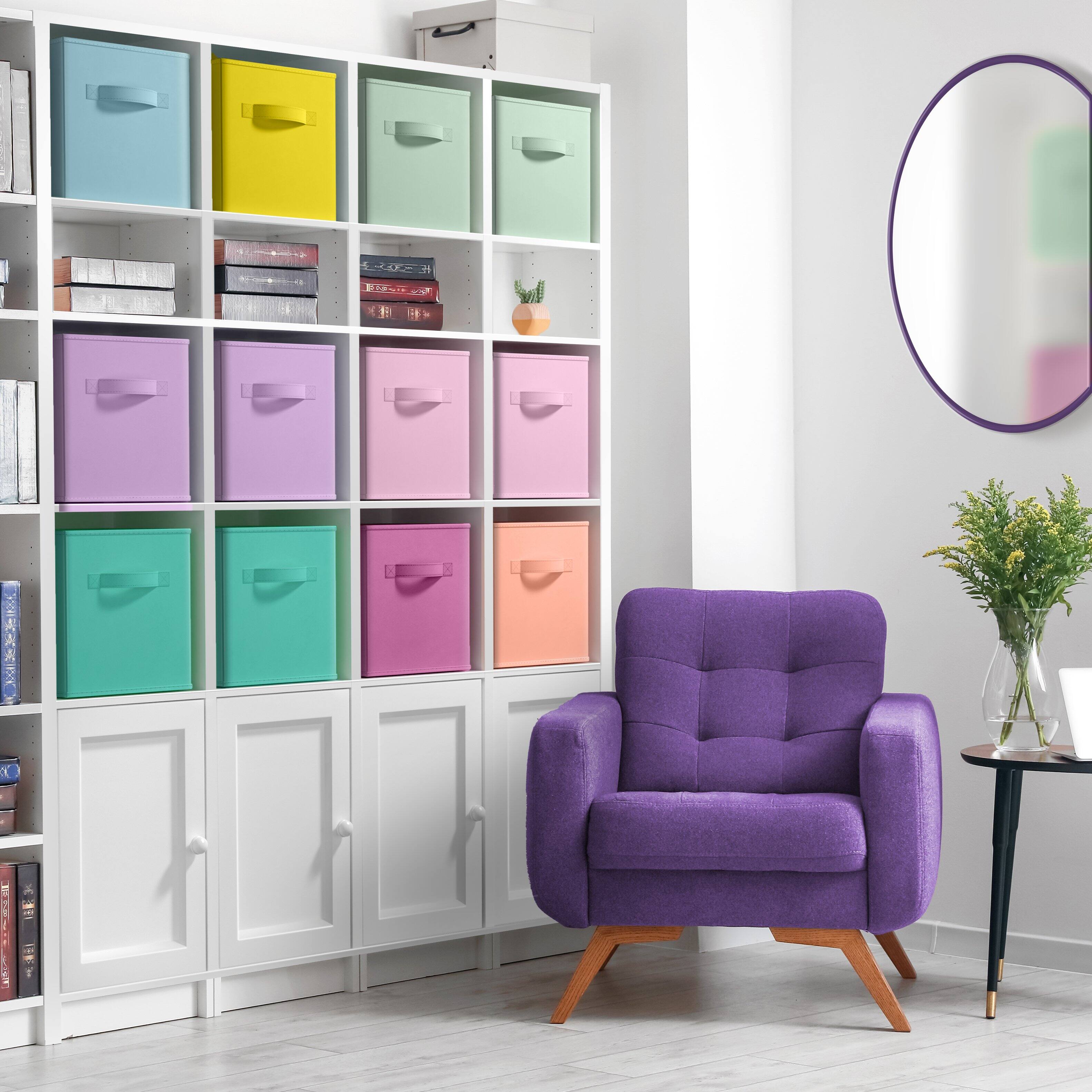 Alt View 1. Sorbus - Sorbus 13 Inch Storage Bins, Sturdy Collapsible Fabric Storage Cubes with Handle - 12 Foldable Basket Organizer - Pastel.