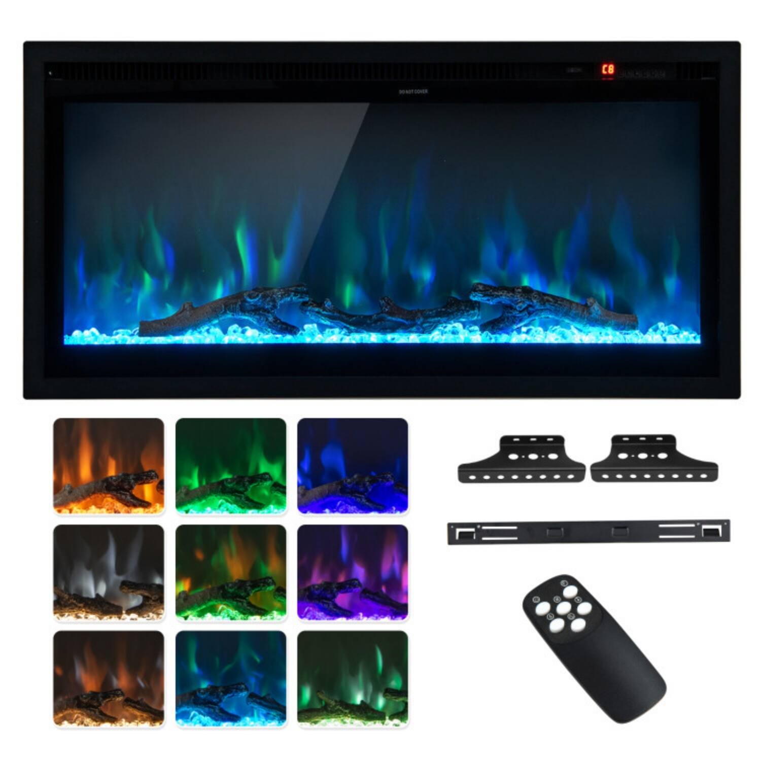 Angle. LUCKY ONE - 36 Inch Recessed/Wall Mounted/Freestanding Electric Fireplace with 9 Flame Colors - Black.