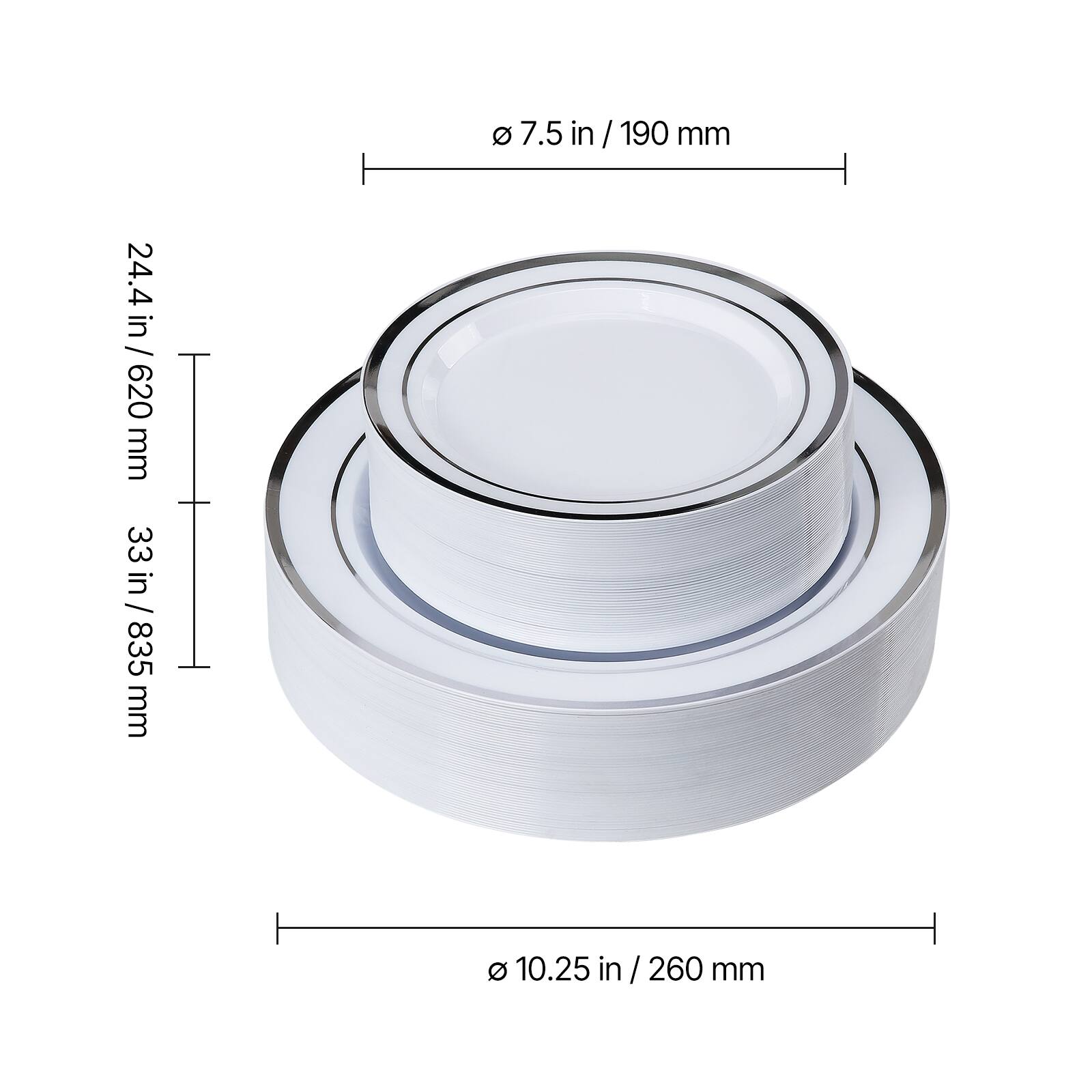 - 24.4 in / 620 mm
- 33 in / 835 mm
- 7.5 in / 190 mm
- 10.25 in / 260 mm