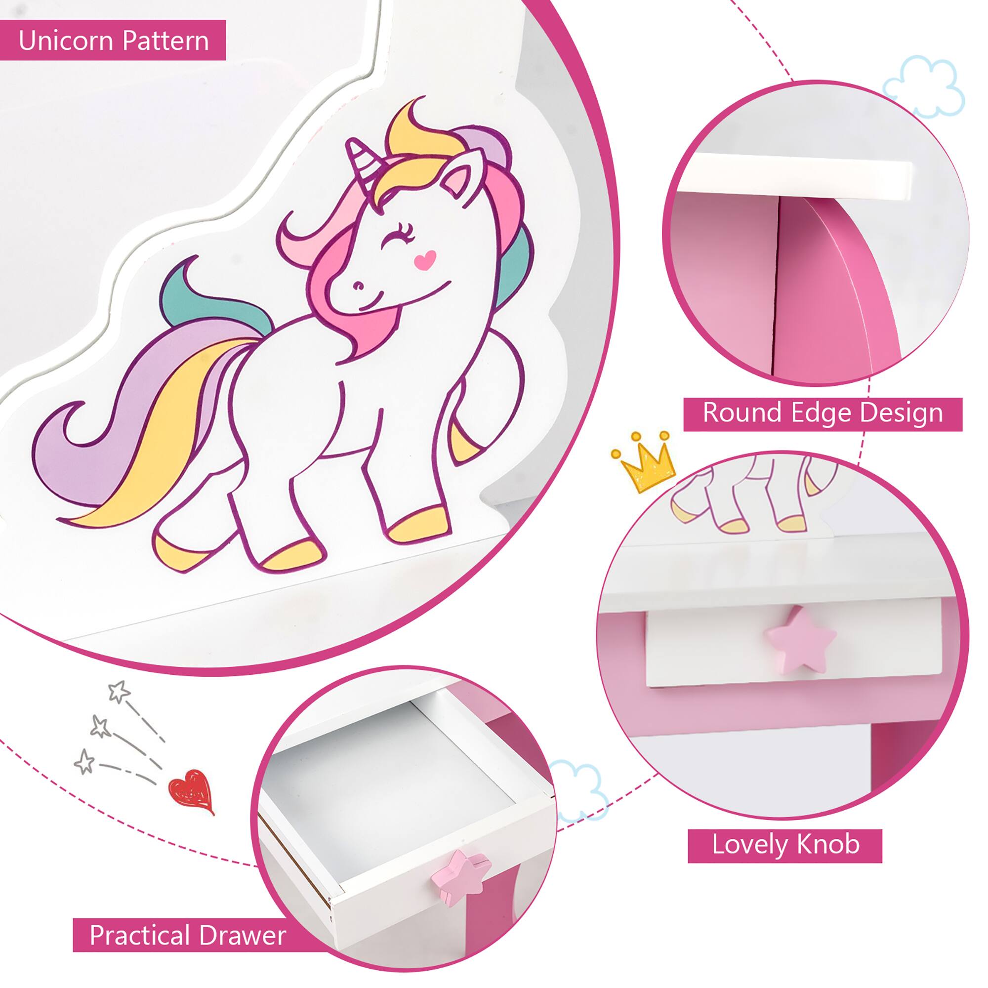 Unicorn Pattern

Round Edge Design

Lovely Knob

Practical Drawer