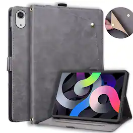 Dteck - Case For Apple iPad (A16) 11" 2025/10th Gen 2022 Business Premiun Leather Folio Adjustable Stand Card Slots Cover - Gray