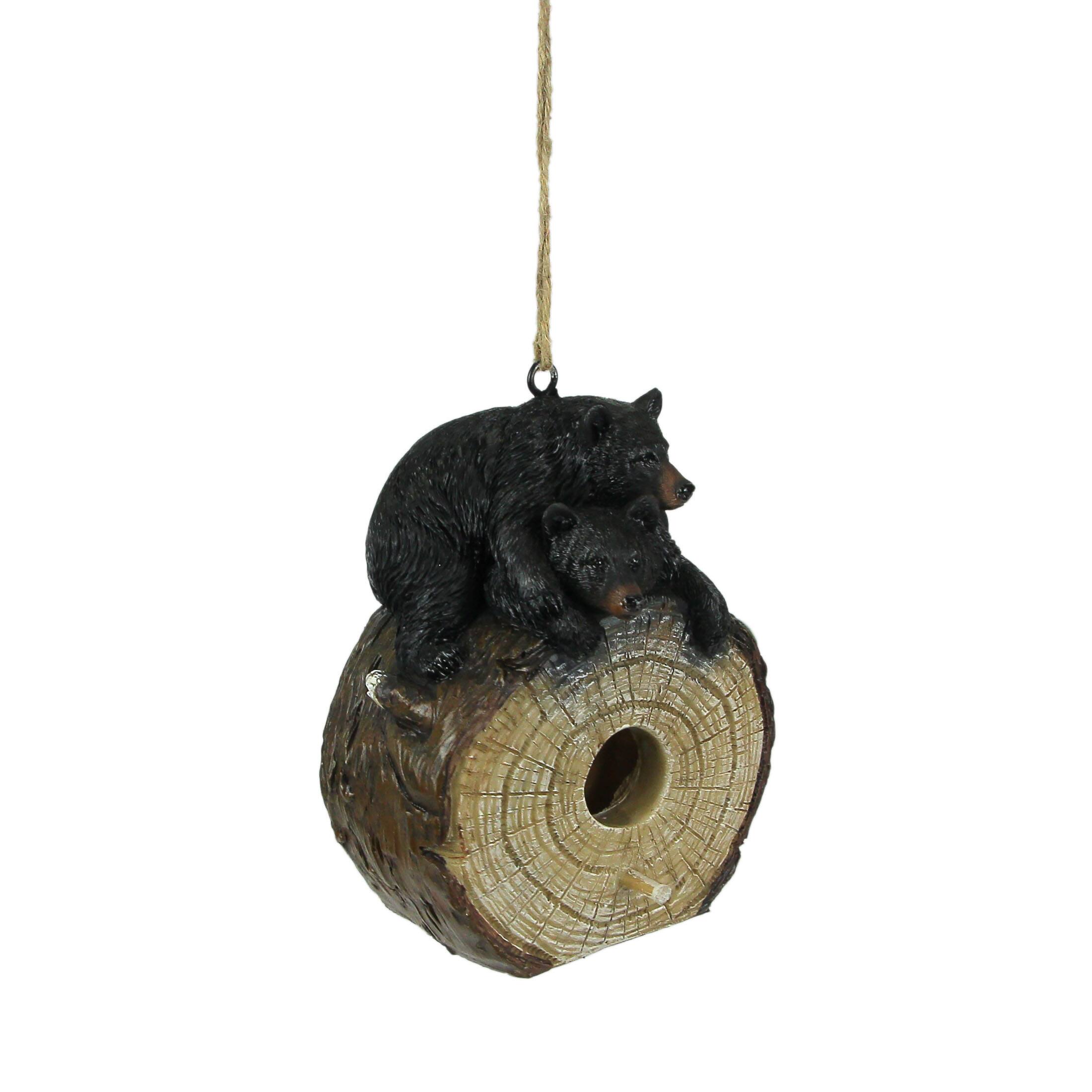 Alt View 1. J.D. Yeatts - Black Bear Cubs On Log Slice Polyresin Hanging Birdhouse Outdoor Lodge Decor - Multicolored.