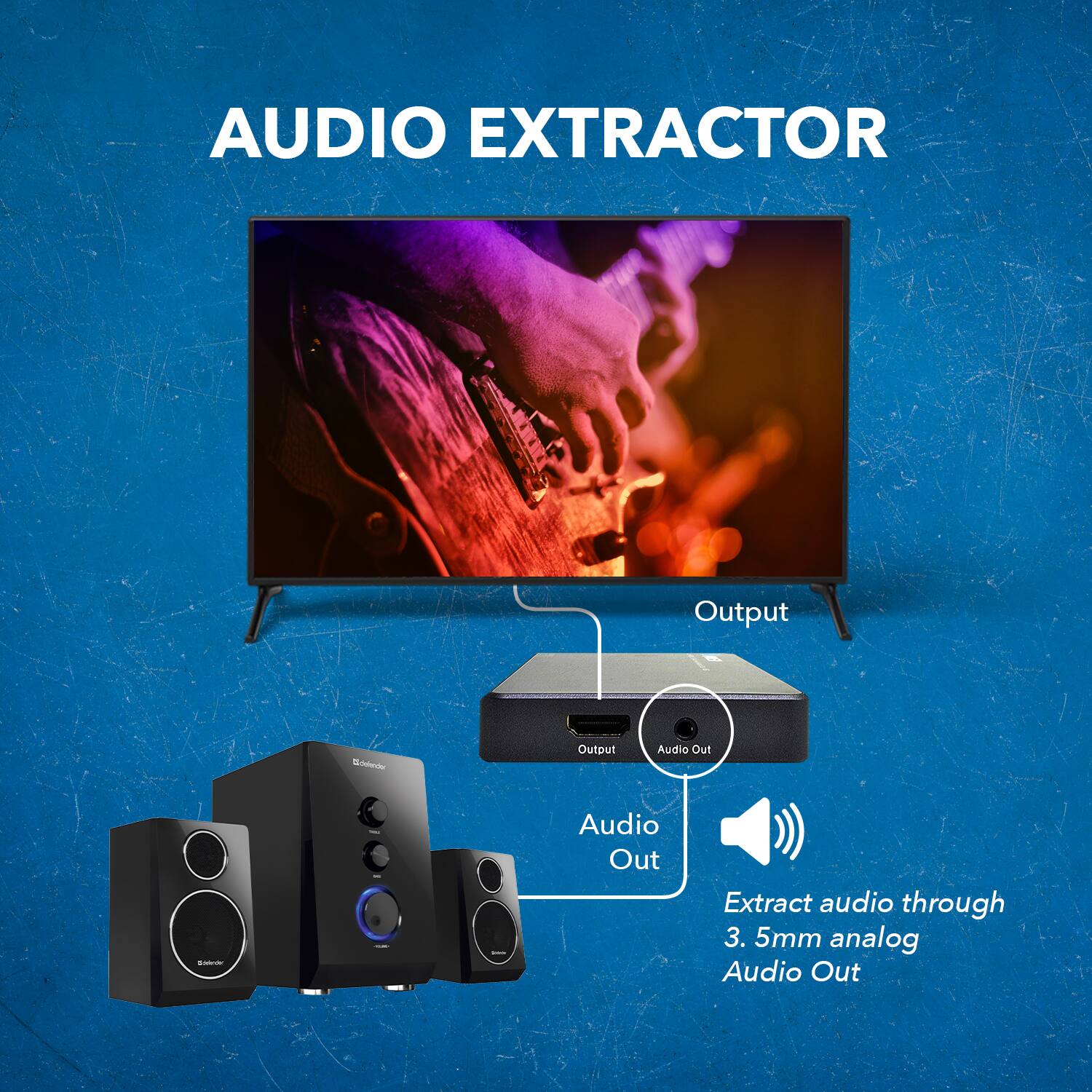 AUDIO EXTRACTOR
Output
Audio Out
Extract audio through 3.5mm analog Audio Out
