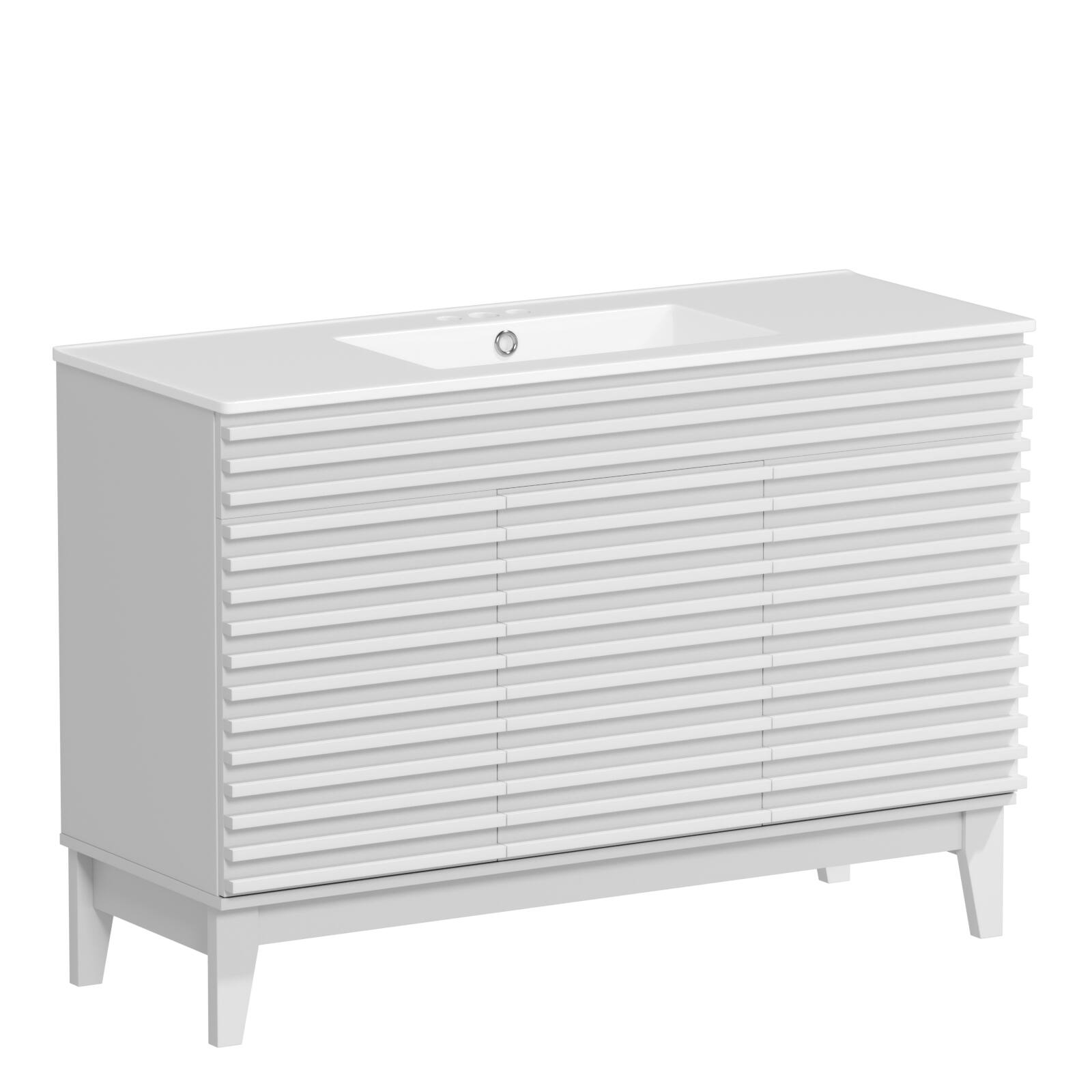 Alt View 1. LOVMOR - LOVMOR 48-in W White Freestanding Bathroom Vanity with Undermount Ceramic Sink and 2-Level Storage - White.
