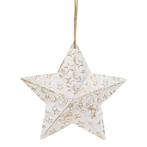 Front. BreeBe - Vintage White Metal Hanging Star w/Gold Embossed Stars 7.5" - White.