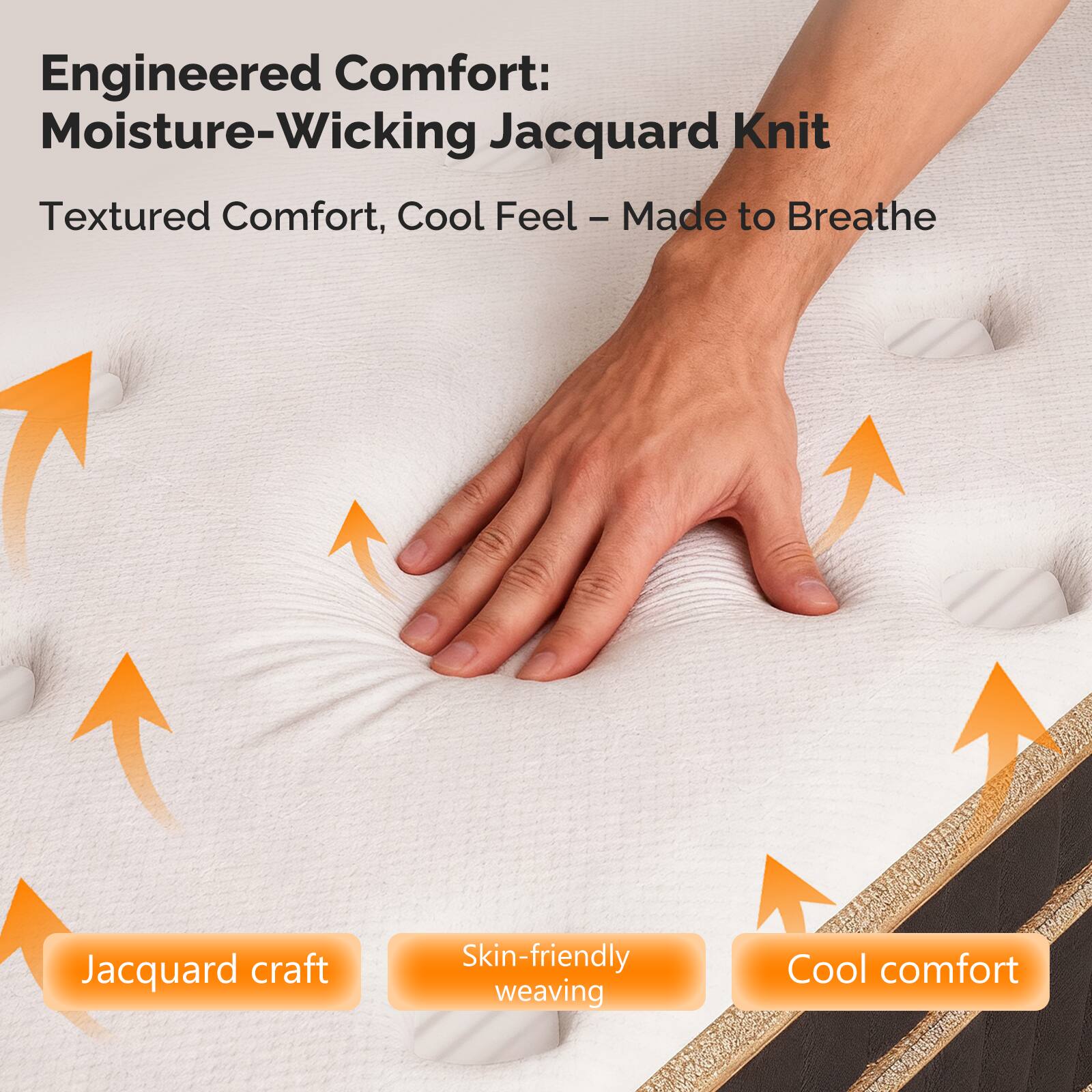 Engineered Comfort: Moisture-Wicking Jacquard Knit  
Textured Comfort, Cool Feel - Made to Breathe  

Jacquard craft  
Skin-friendly weaving  
Cool comfort