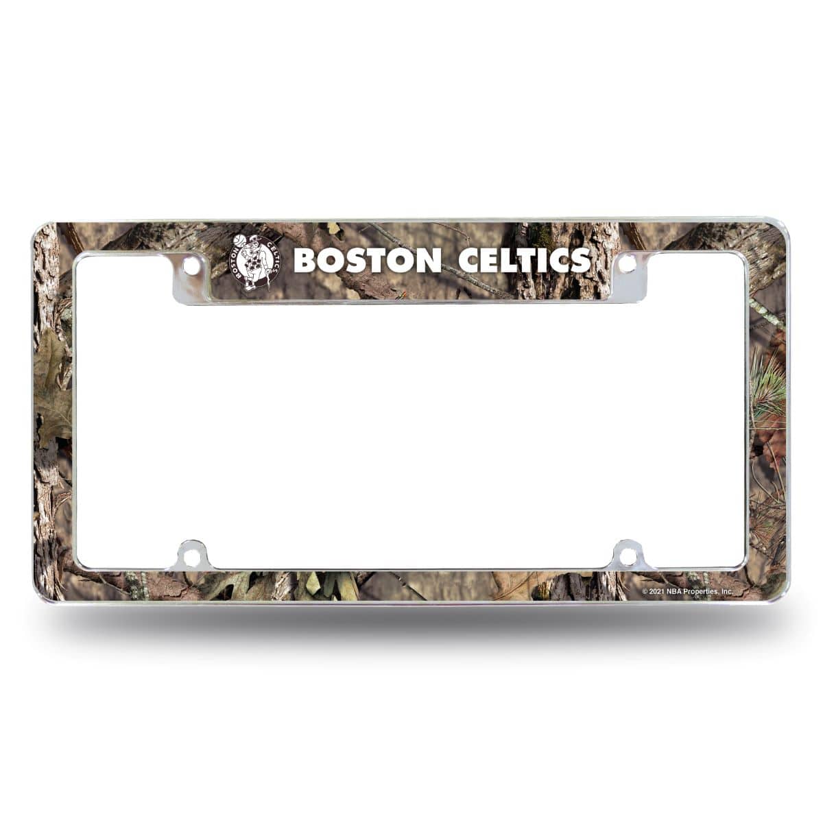 Rico Industries - Boston Basketball Celtics Chrome Metal License Plate Frame Camouflaged Camo Design - Multi