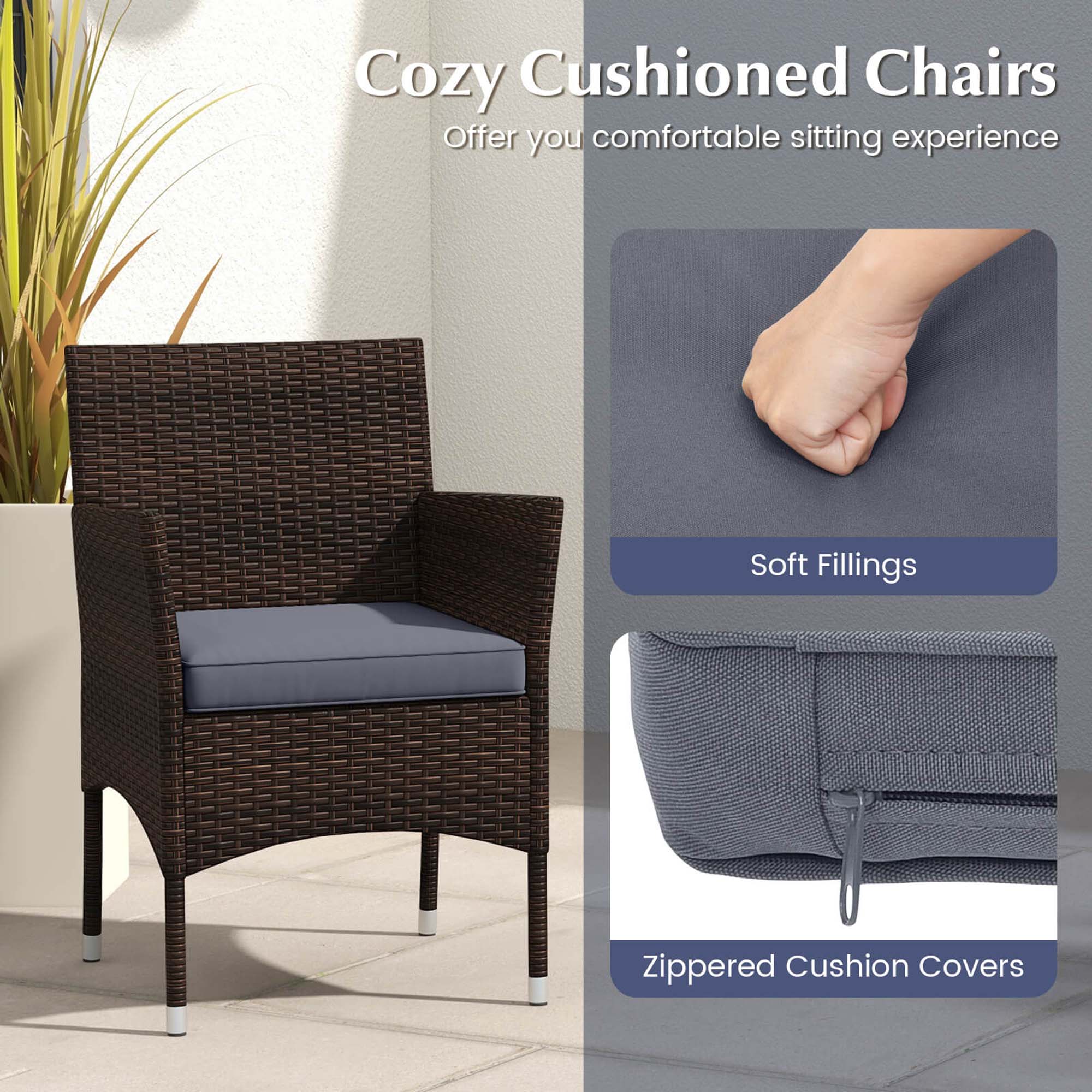 Cozy Cushioned Chairs Offer you a comfortable sitting experience. Soft Fillings and Zippered Cushion Covers are available.