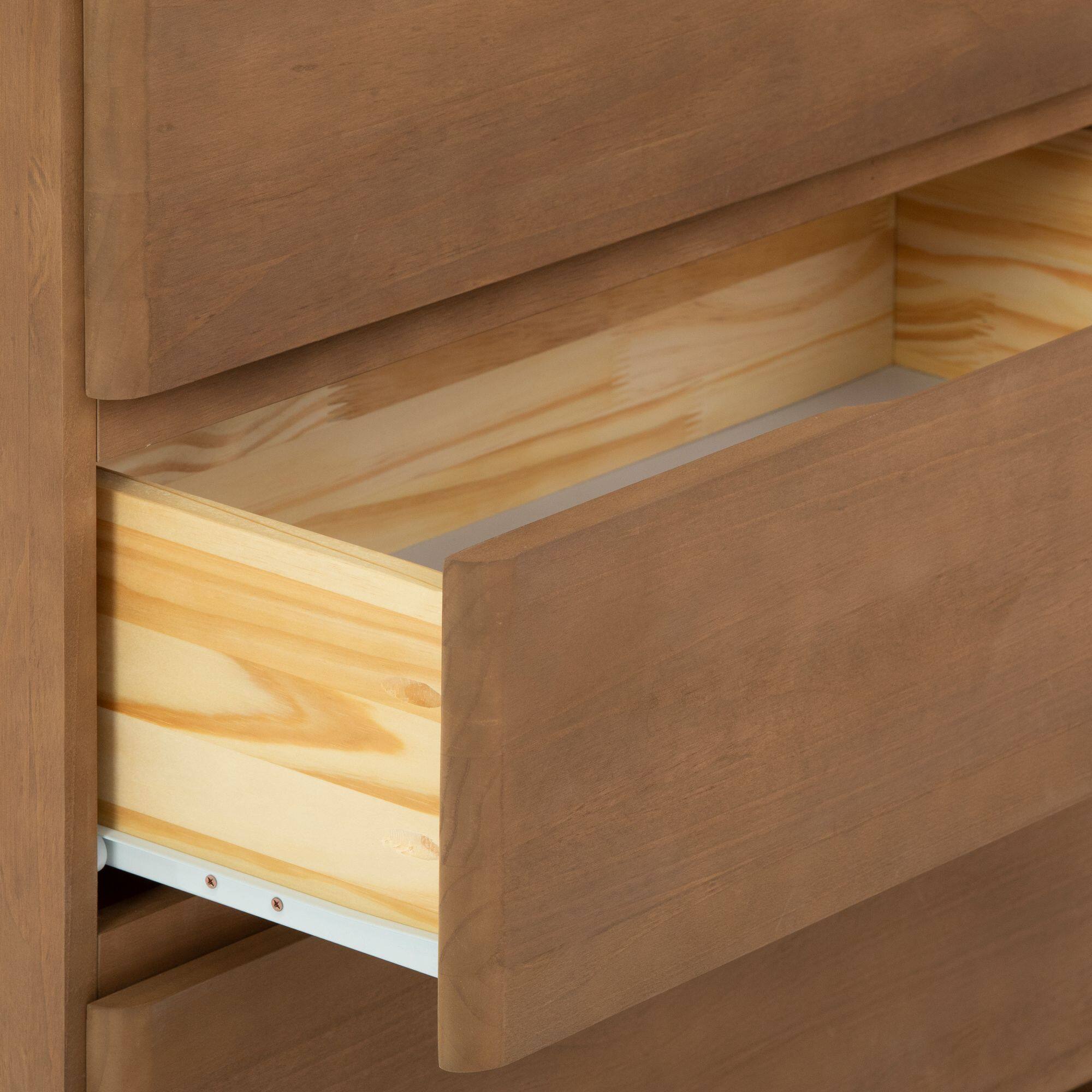 Alt View 3. Plank+Beam - Plank+Beam Modern Farmhouse 3 Drawer Dresser, Pecan Wirebrush - Pecan Dip.