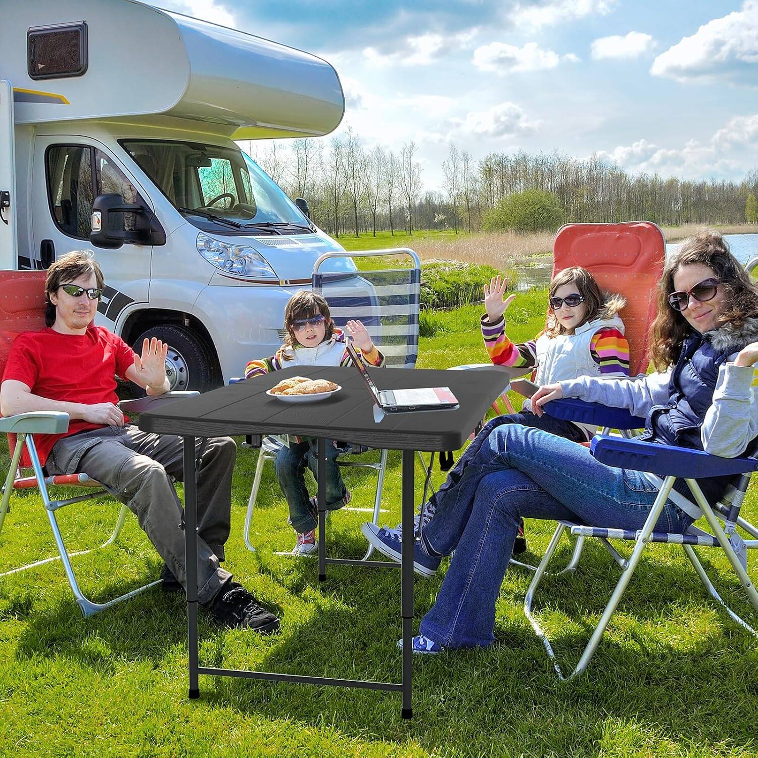 Alt View 6. Winado - 4FT Plastic Folding Camping Table 3-Level Adjustable Height, Portable Dining Desk for In/Outdoor Party Picnic Garden - Black.