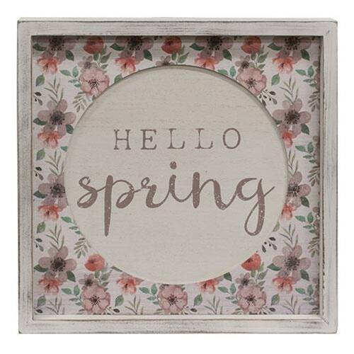 BreeBe - *Hello Spring Cutout Floral Inset Box Sign - Multicolor