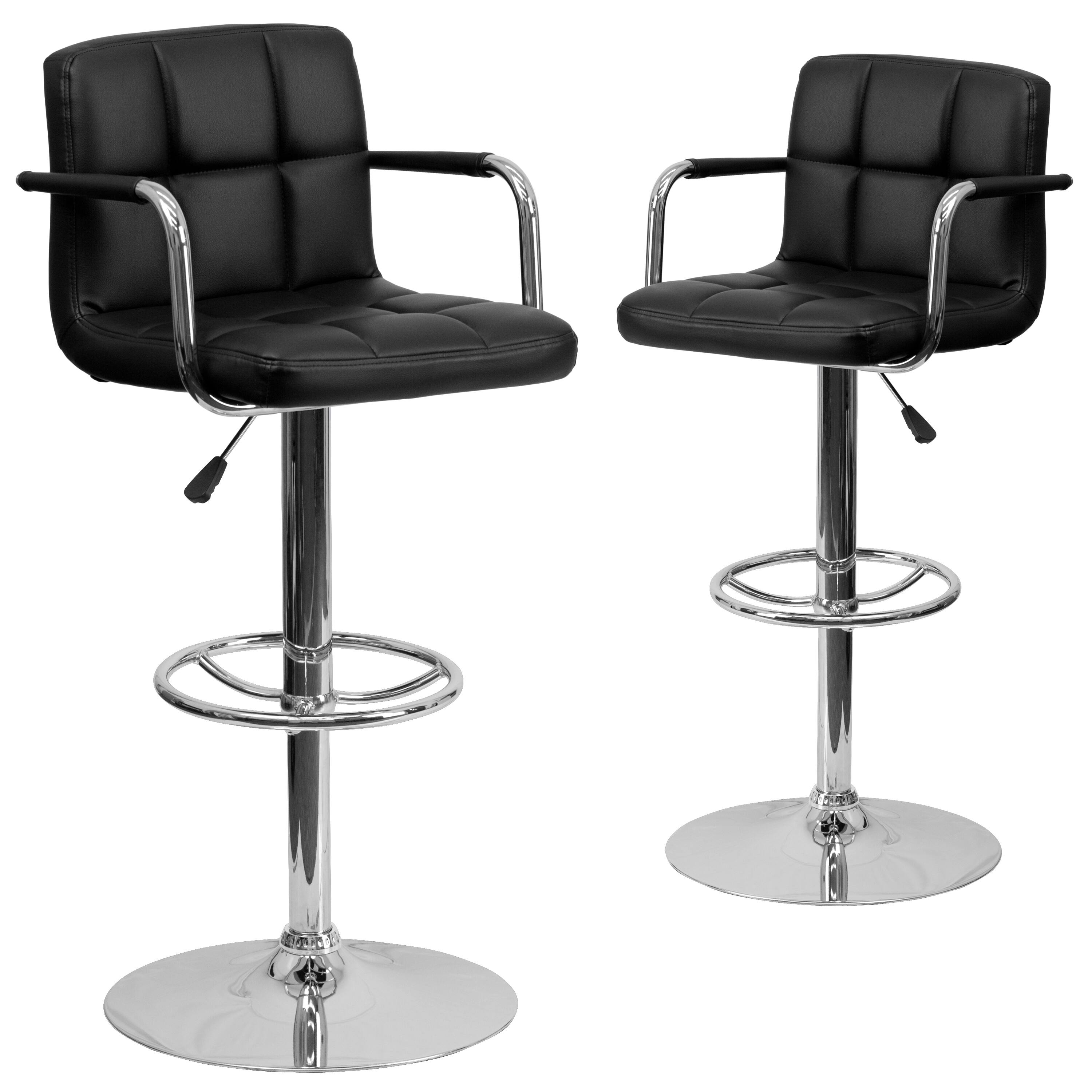 Alt View 1. Emma + Oliver - Adjustable Bar Stools | Set of 2 Counter Height Barstools with Back and Armrest - Black.