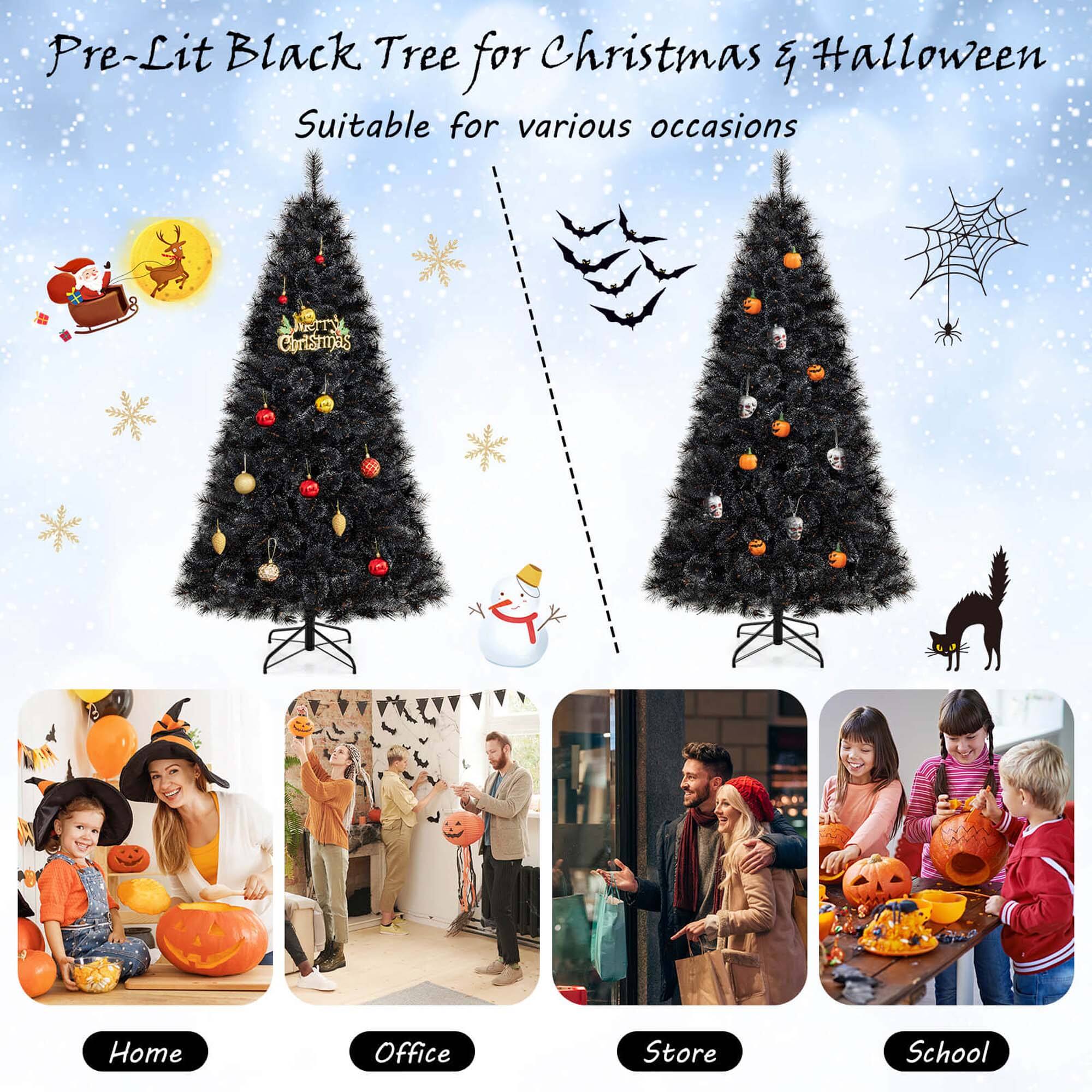 Pre-Lit Black Tree for Christmas & Halloween
Suitable for various occasions: Home, Office, Store, School
