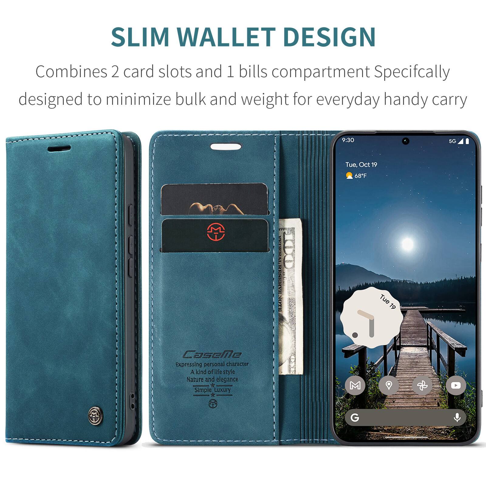 SLIM WALLET DESIGN  
Combines 2 card slots and 1 bills compartment  
Specifically designed to minimize bulk and weight for everyday handy carry  

9:30  
5G  
Tue, Oct 19  
68°F  

VEDERAL HOTE RESTARY  
100  

CaseMe  
Expressing personal character  
A kind of life style  
Nature and elegance  
Simple Luxury