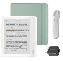 Kobo - Libra Colour (White) eReader with White Remote & AC Bundle - 2024 - Garden Green Basic SleepCover