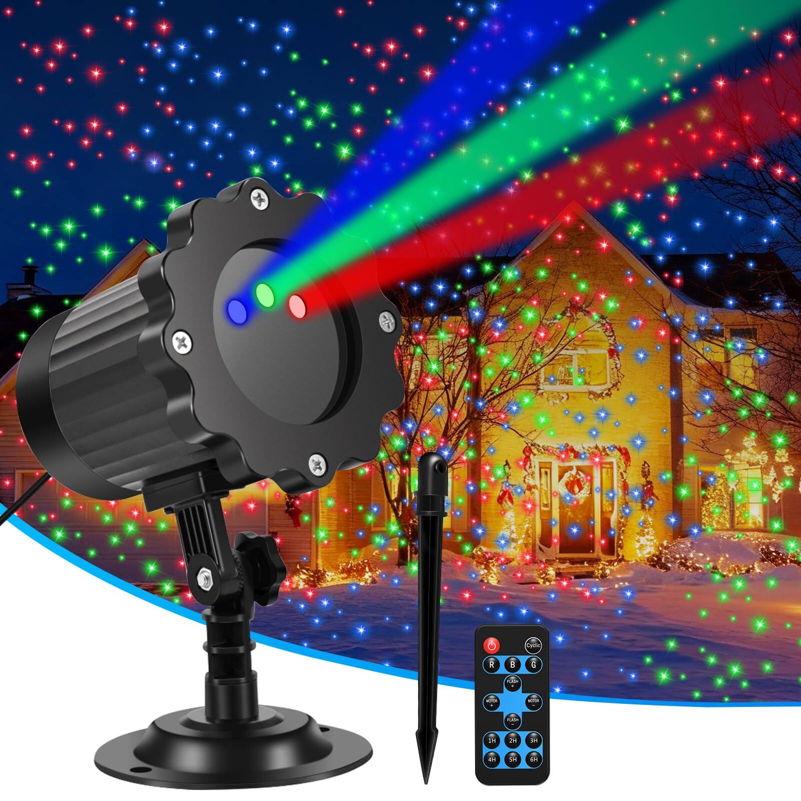 Front. Dazzed Corner - Christmas Projector Lights, Landscape Spotlight RGB Star Show - Black.