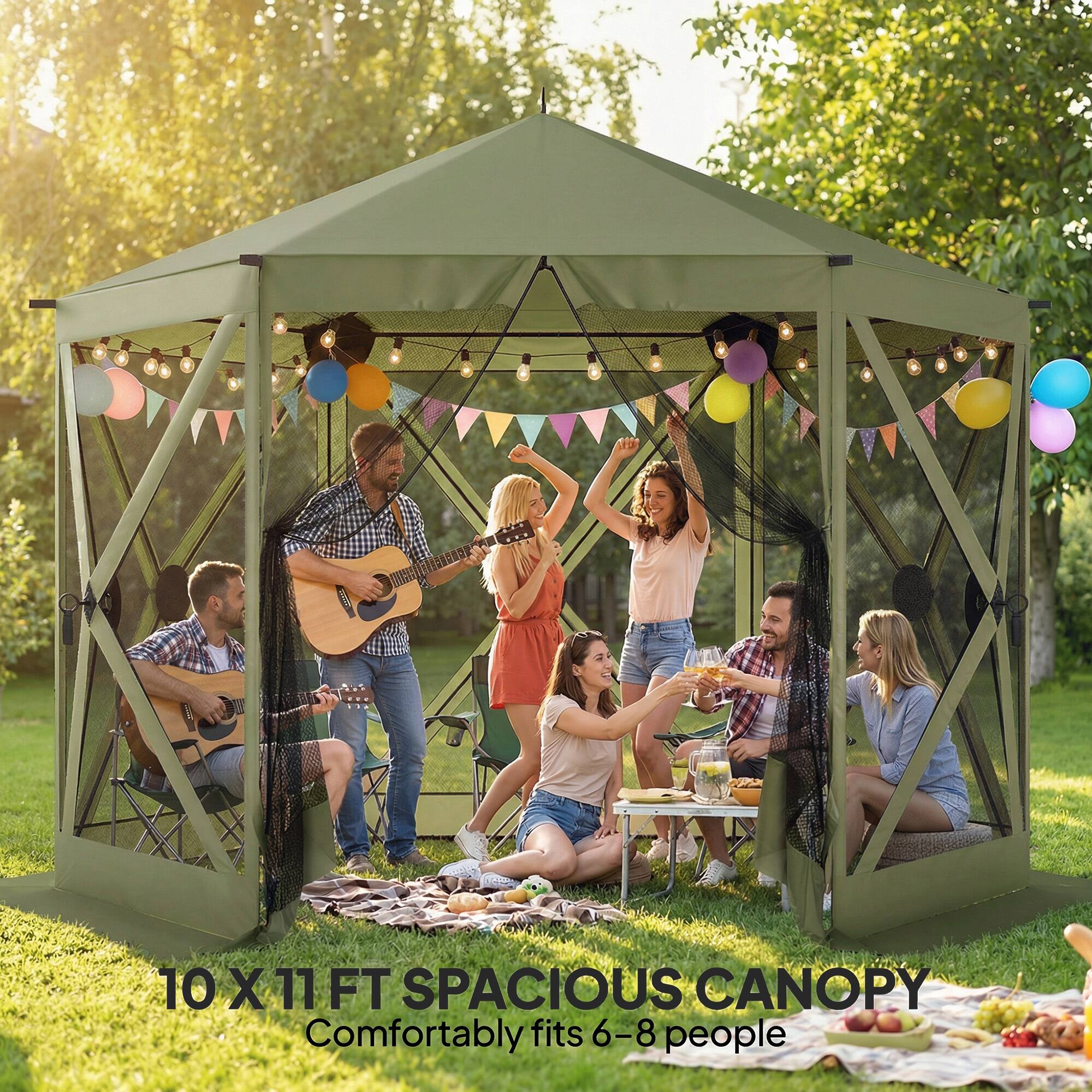 10 X 11 FT SPACIOUS CANOPY  
Comfortably fits 6-8 people