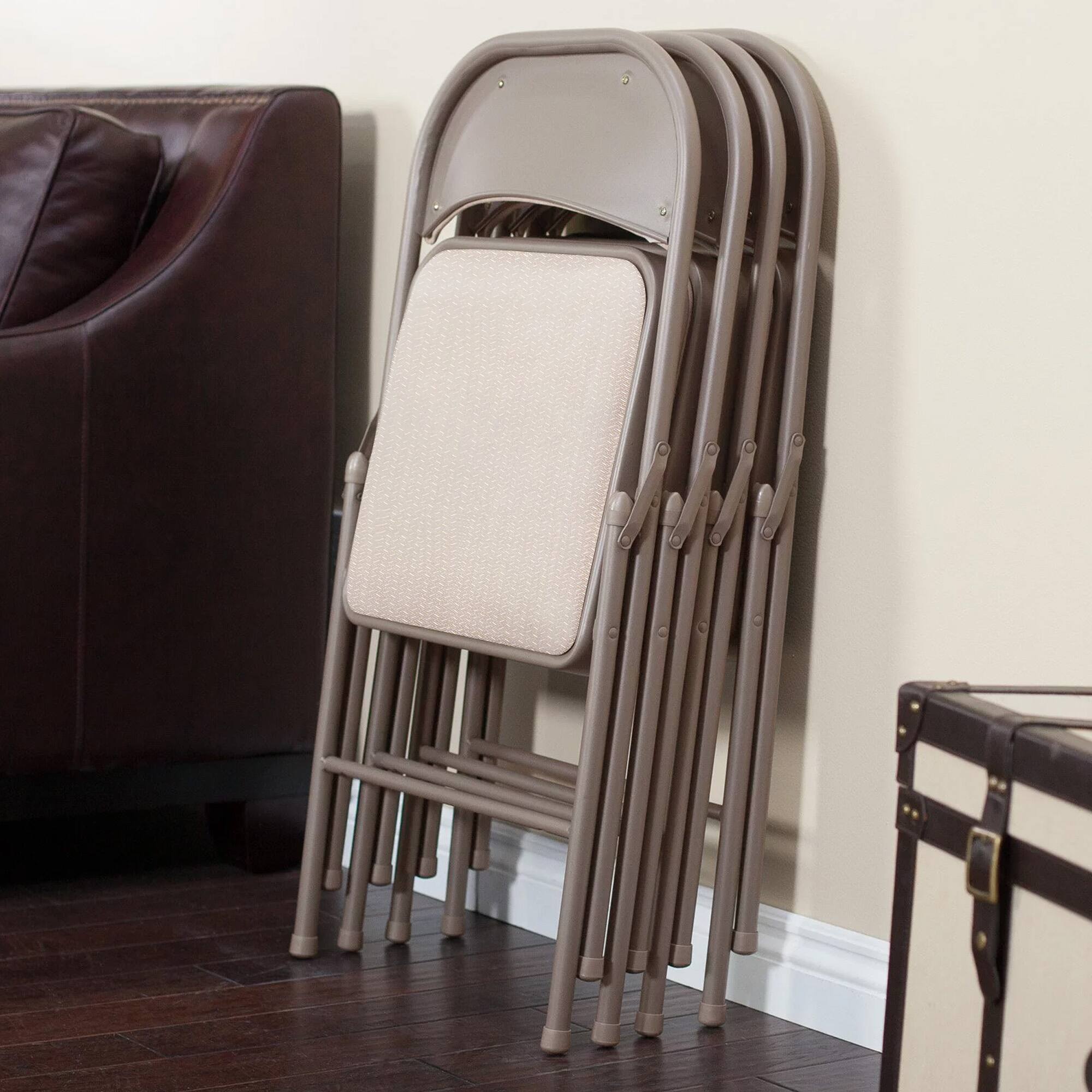 Alt View 3. MECO - MECO Sudden Comfort Deluxe Metal Fabric Padded Folding Chair, Sand Tan (4 Pack) - Grey.