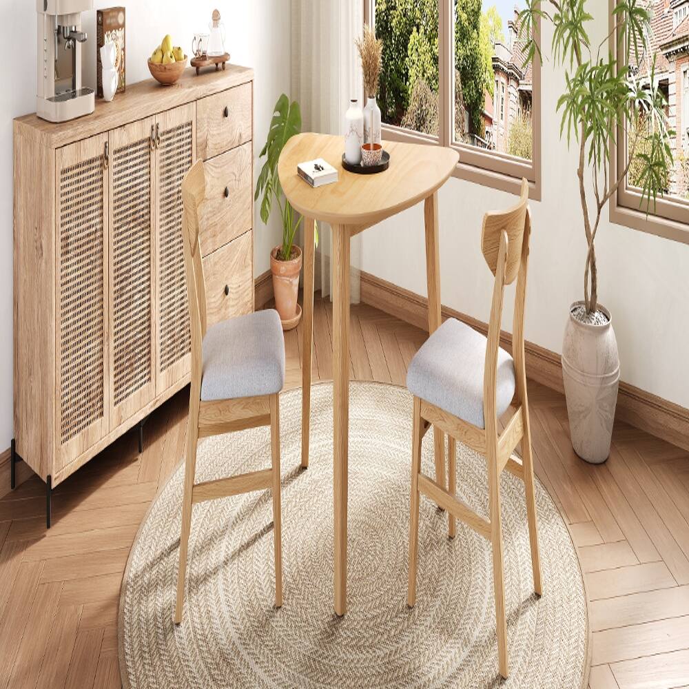 Left. Loheer - Loheer 3-Piece Table Set Triangular Side Table & Curved Wood Chairs Minimalist Dining Set for Small Space Natural Finish - Natural.