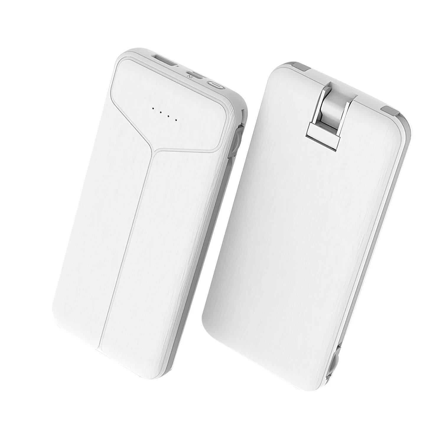 Left. Stock Preferred - 10000mAh Ultra Slim Power Bank with Built-in AC Wall Plug - White.