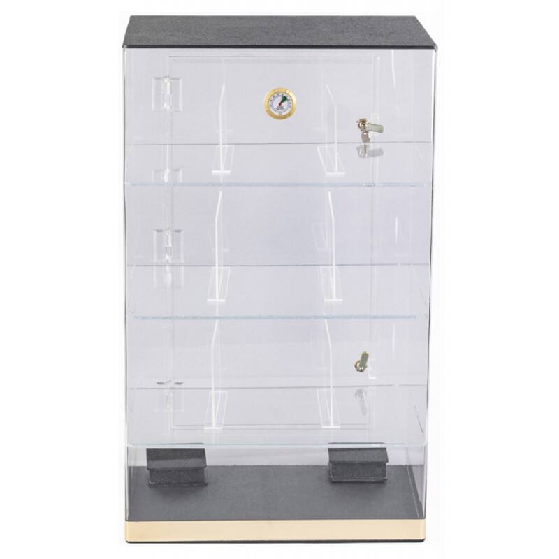 Angle. Prestige - Volterra Acrylic Display Humidor - Transparent Acrylic.