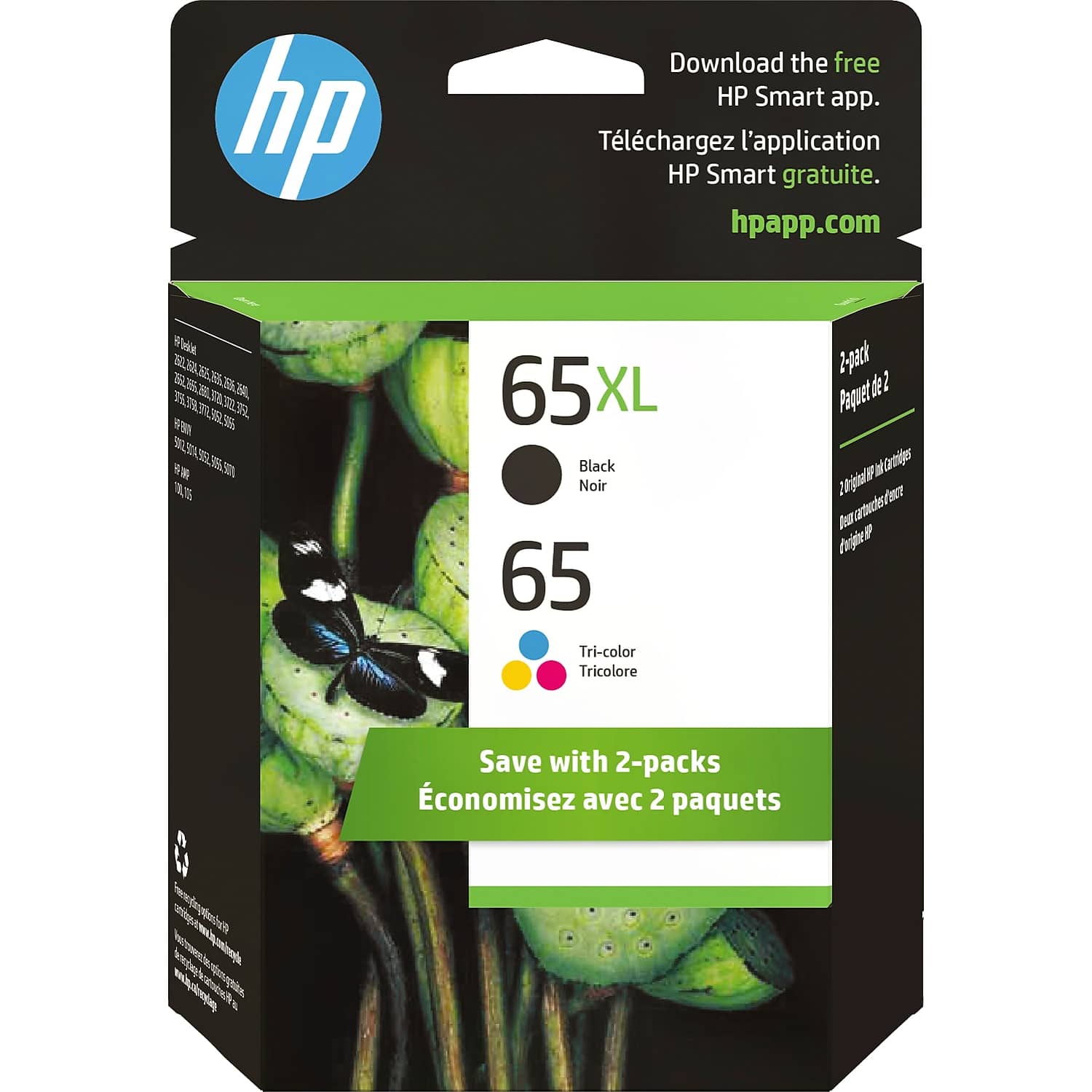 HP - 65XL/65 Multipack Ink Cartridge, 2/Pack (6ZD95AN) - Black|Tri-color