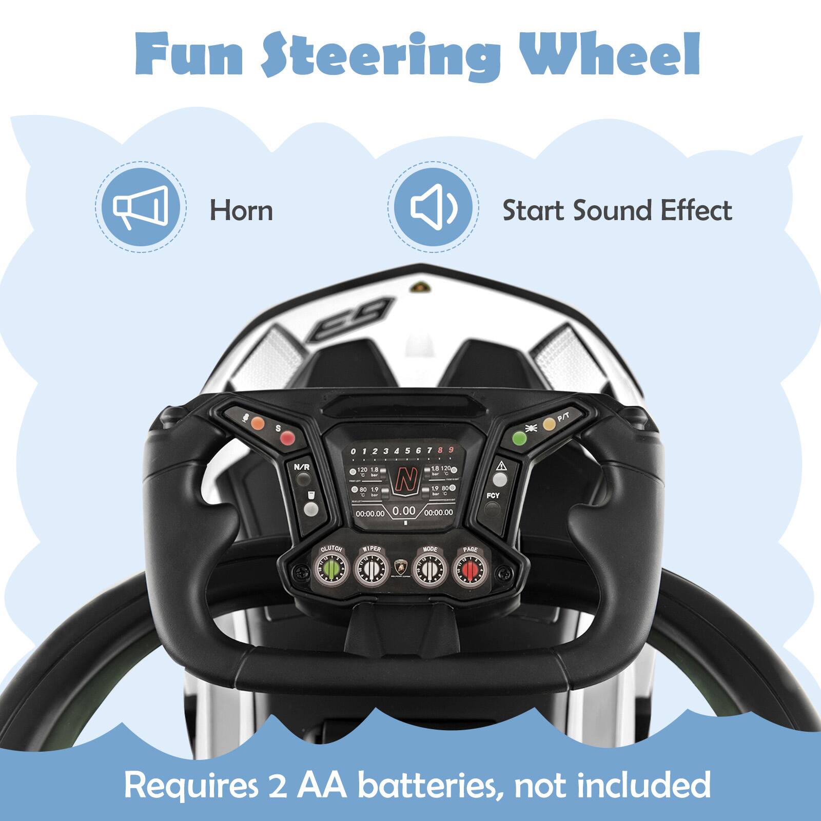 Fun Steering Wheel  
Horn  
Start Sound Effect  

Requires 2 AA batteries, not included