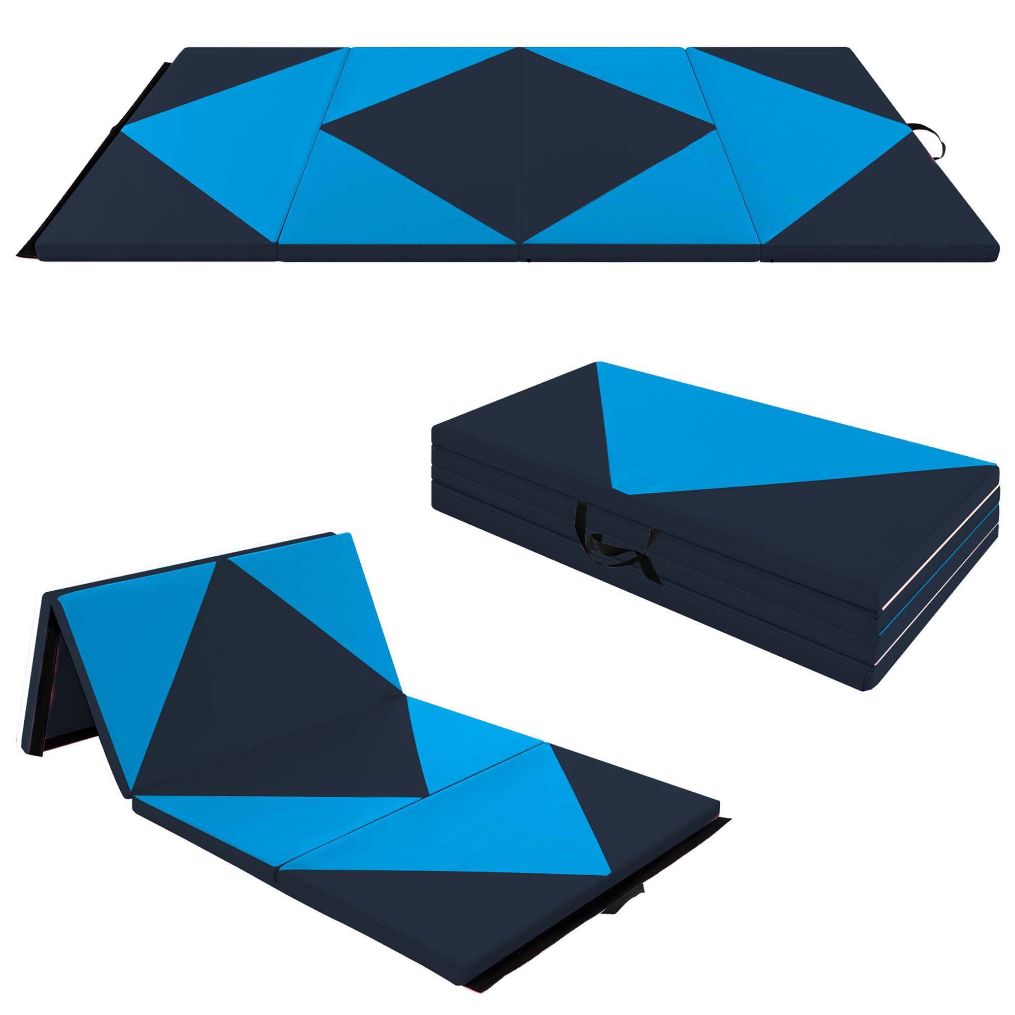 Costway - Folding Gymnastics Mat 8' x 4' x 2" PU Leather Tumbling Exercise Mat Yoga Gym - Blue,Black