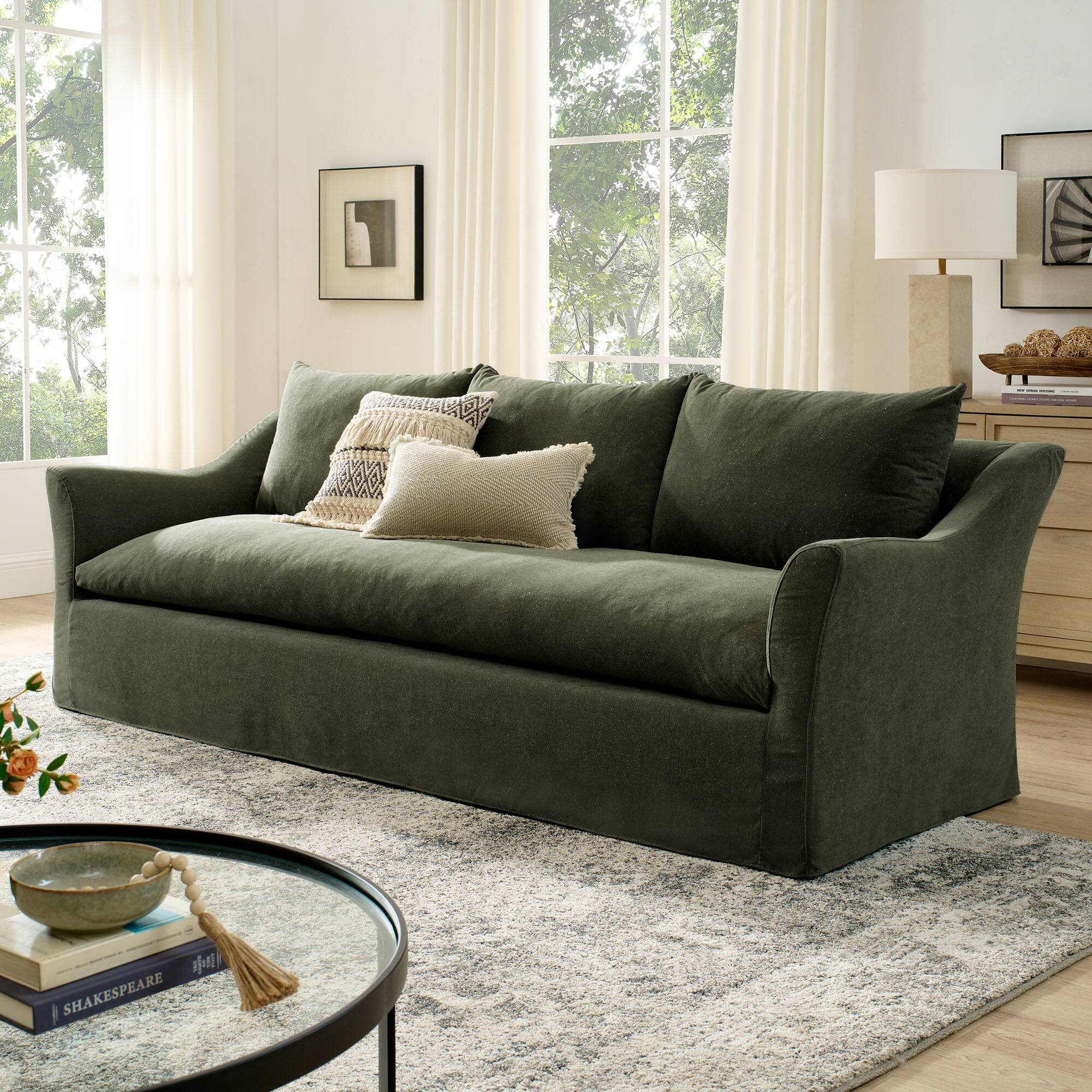 Alt View 4. Modway - Somerset 92" Linen Blend Slipcovered Sofa by Modway - Sage.