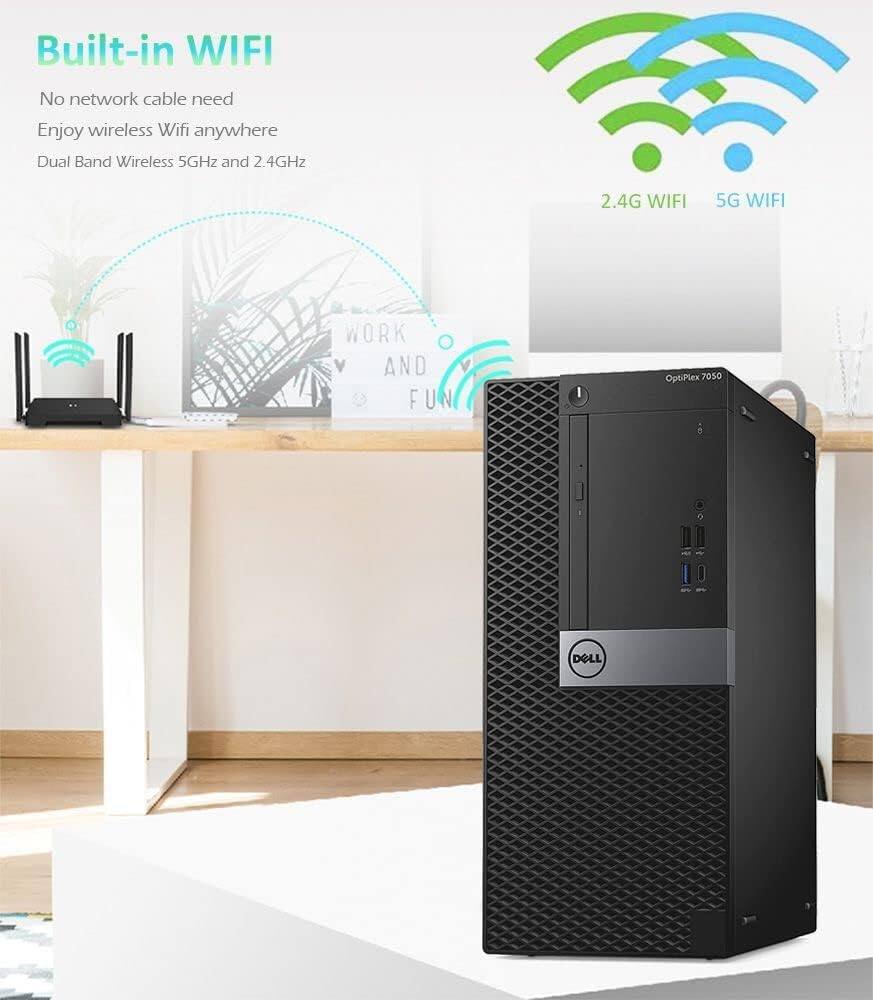 Built-in WIFI  
No network cable need  
Enjoy wireless Wifi anywhere  
Dual Band Wireless 5GHz and 2.4GHz  

2.4G WIFI  
5G WIFI  

OptiPlex 7050  
DELL  

WORK AND FUN