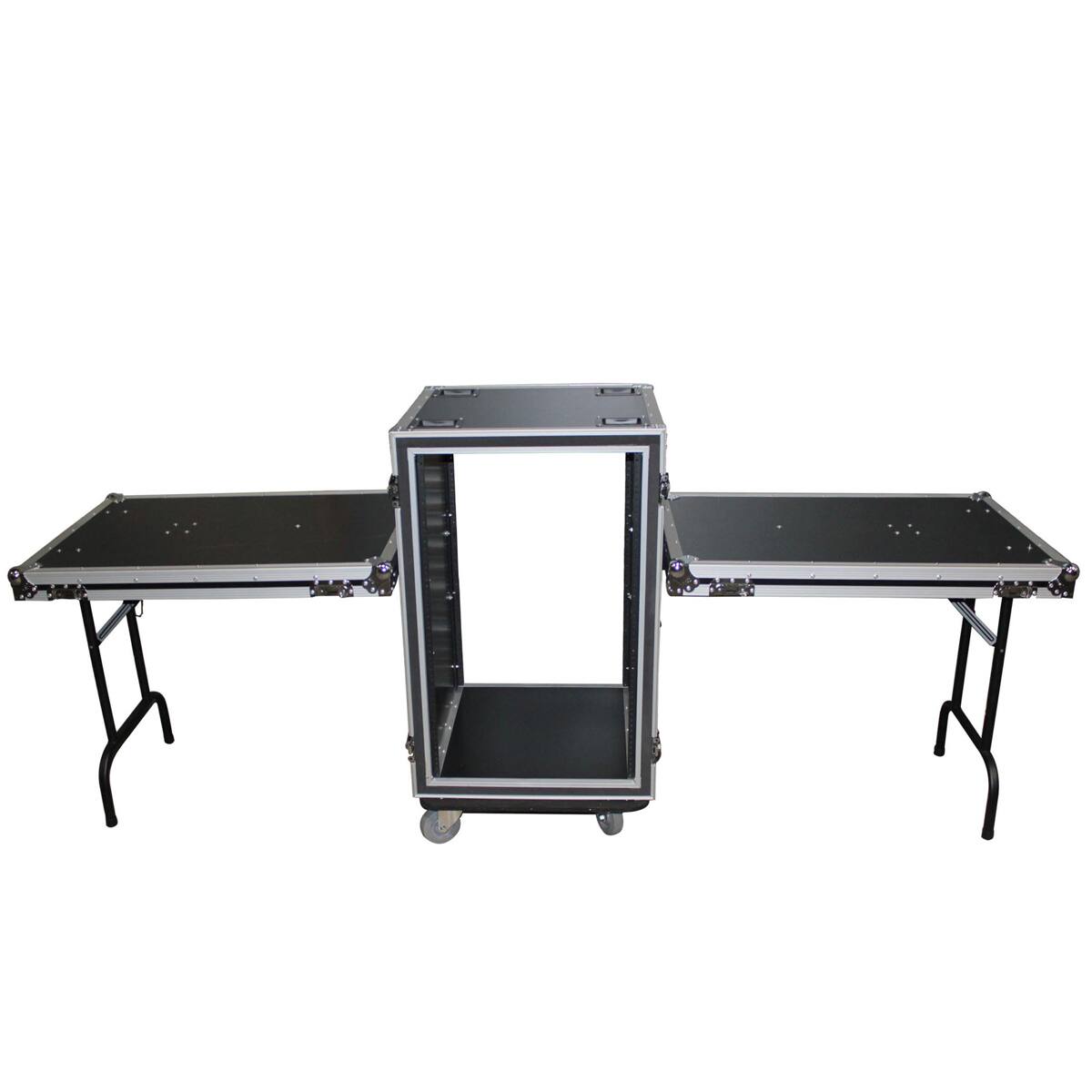 Alt View 1. ProX - ProX T-14RSP24WDST 14U Vertical Shockproof Amp/Rack Case with Dual Side Tables & 4 Casters, 24" Rail to Rail.