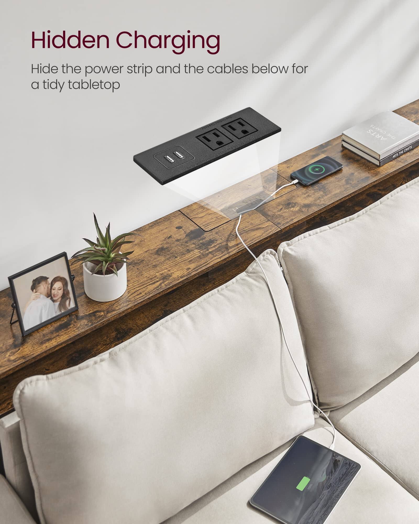 Hidden Charging

Hide the power strip and the cables below for a tidy tabletop