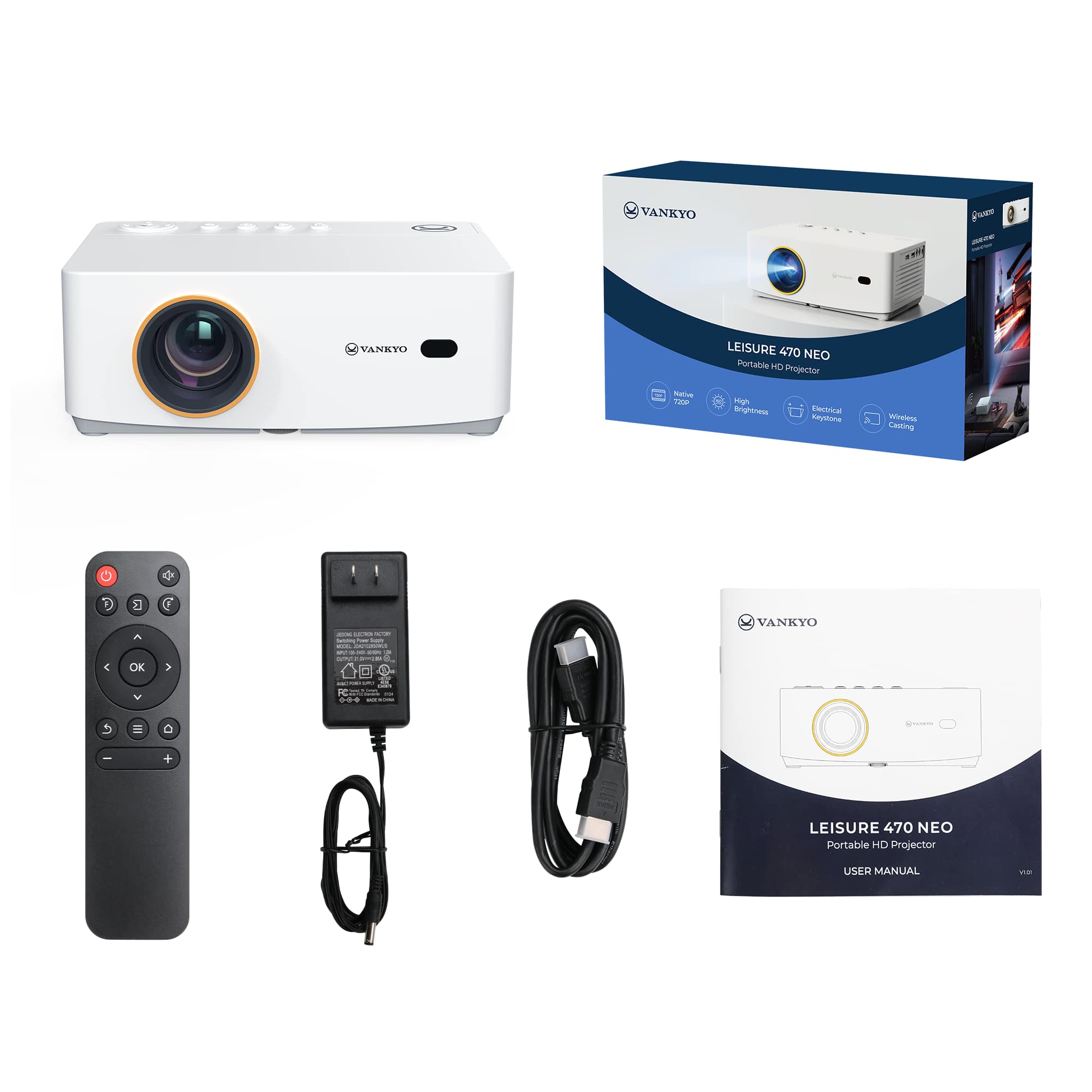 VANKYO Leisure 470 NEO Portable HD Projector
The image features a VANKYO Leisure 470 NEO Portable HD Projector, which is a compact and portable device that can project images and videos onto a screen. The projector is accompanied by a remote control, which allows users to easily navigate and control the device. The projector is also equipped with a USB cable, which can be used to connect it to a computer or other compatible devices.
In addition to the projector and remote control, the image also shows a box containing the projector, which may include additional accessories or instructions for use. The box is likely designed to protect the projector during transportation or storage. Overall, the image showcases a convenient and versatile device for entertainment and presentation purposes.