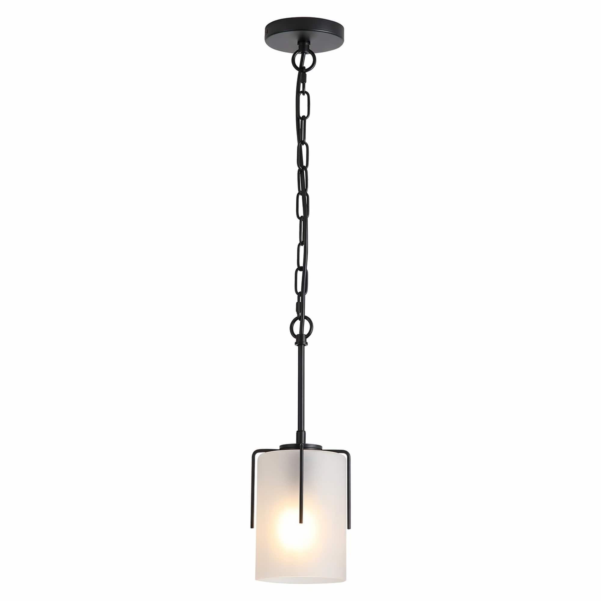 RYHNUYNE - Modern Pendant Light with Frosted Glass Shade,Linear Light Fixture for Kitchen Island Dining Room - Black