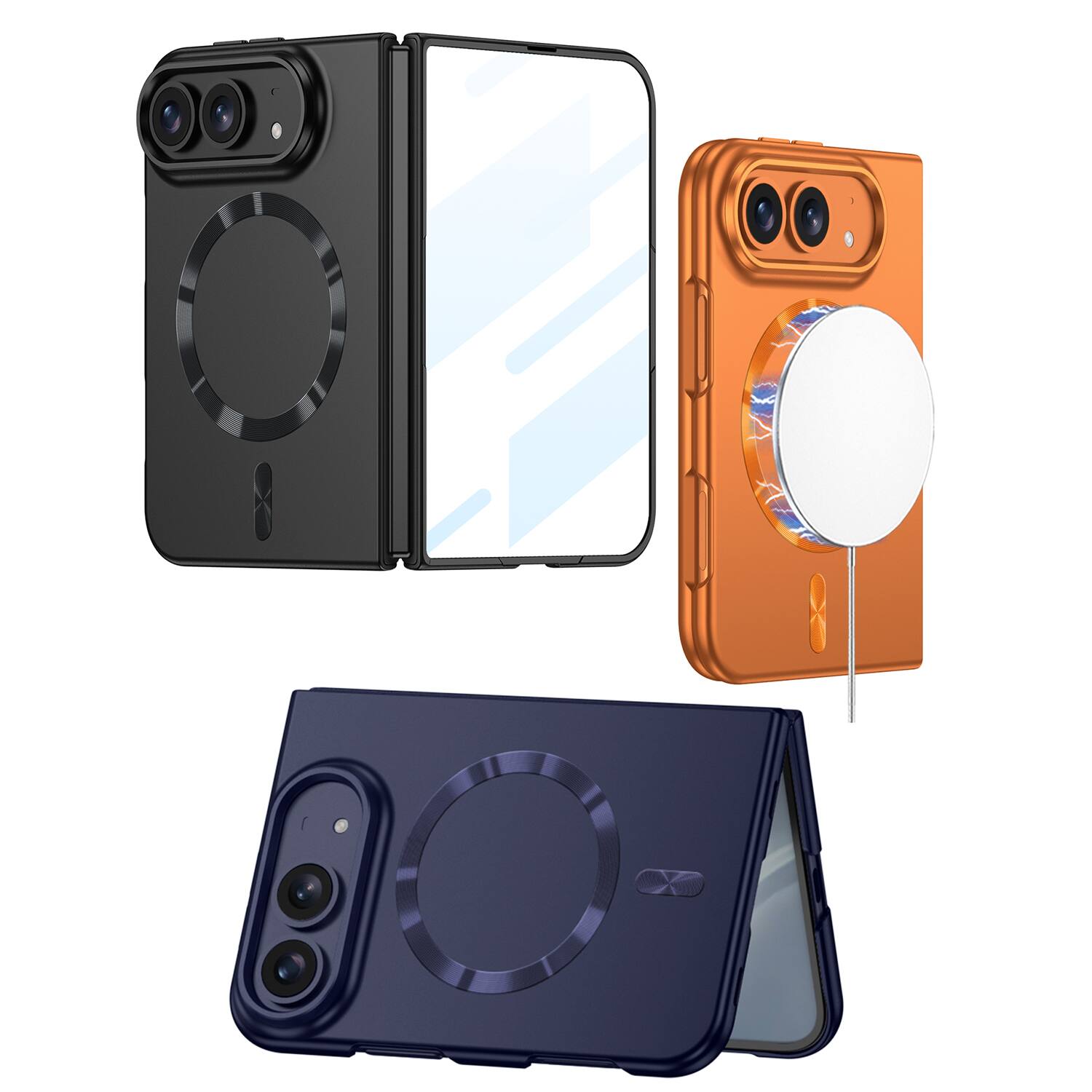Left. Dteck - for Apple iPhone Duo Slim Magnetic Case with Front Screen Protector Shockproof Rugged Hard PC Wireless Charging Cover - Orange.