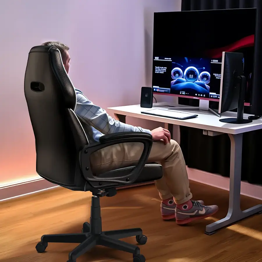 Alt View 16. ACGAM - Ergonomic Gaming Chair with Leather, Lumbar Support, Headrest, 360° Swivel, Adjustable Height & Tilt for Home Office - Black.