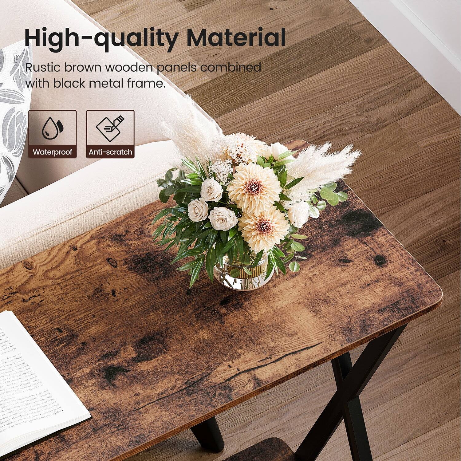 High-quality Material

Rustic brown wooden panels combined with black metal frame.

Waterproof  
Anti-scratch