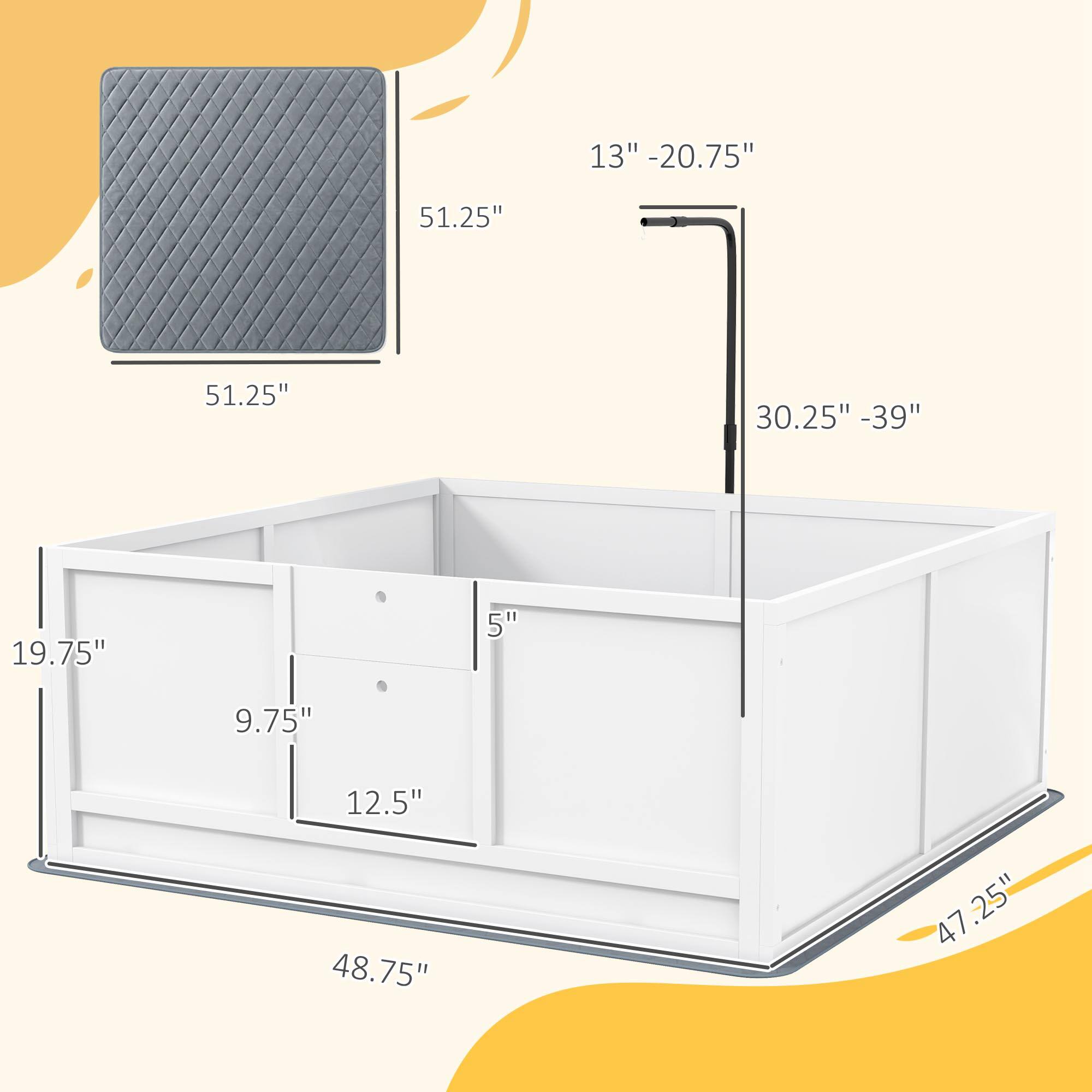 13" - 20.75"  
51.25"  
51.25"  
30.25" - 39"  
19.75"  
5"  
9.75"  
12.5"  
48.75"  
47.25"