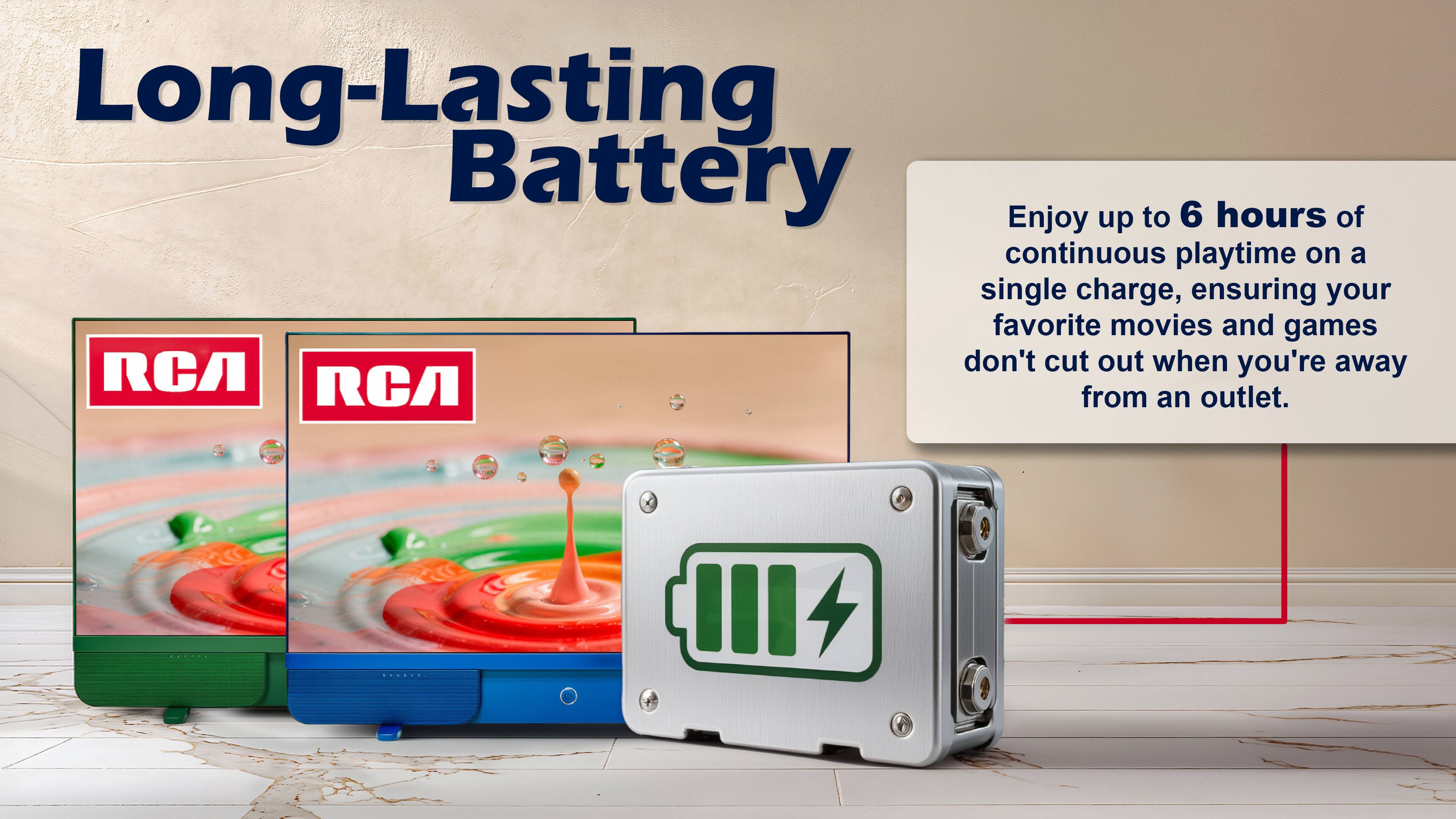 Long-Lasting Battery  
Enjoy up to 6 hours of continuous playtime on a single charge, ensuring your favorite movies and games don't cut out when you're away from an outlet.