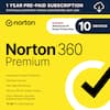 Norton 360 Premium Advanced AI Scam Protection includes a 1-year pre-paid subscription that automatically renews each year. This subscription offers protection for 10 devices, including advanced AI scam protection, parental controls, dark web monitoring, secure VPN for online privacy, virus, malware, spyware, and ransomware protection, and 75 GB PC cloud backup.