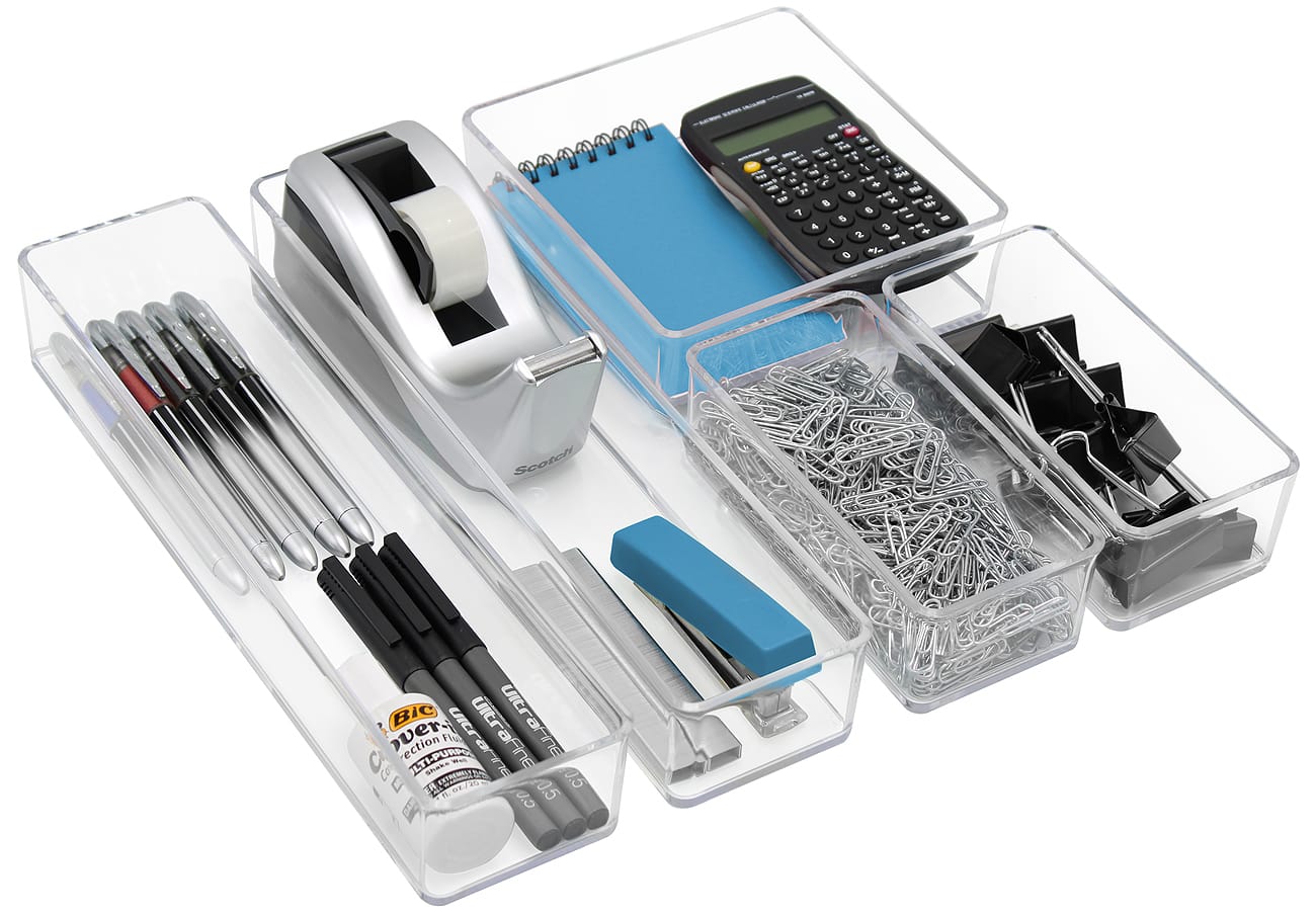 Sorbus - Drawer Organizer Set, Multi-Purpose Bins for Office Supplies, Craft Materials, and More (5-Pcs, Slim) - Clear