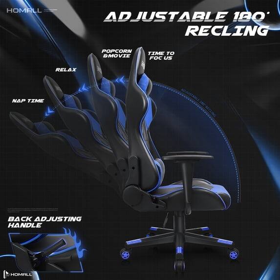 HOMALL  
ADJUSTABLE 180° RECLINING  
POPCORN MOVIE  
TIME TO FOCUS  
RELAX  
NAP TIME  
BACK ADJUSTING HANDLE  
HOMALL