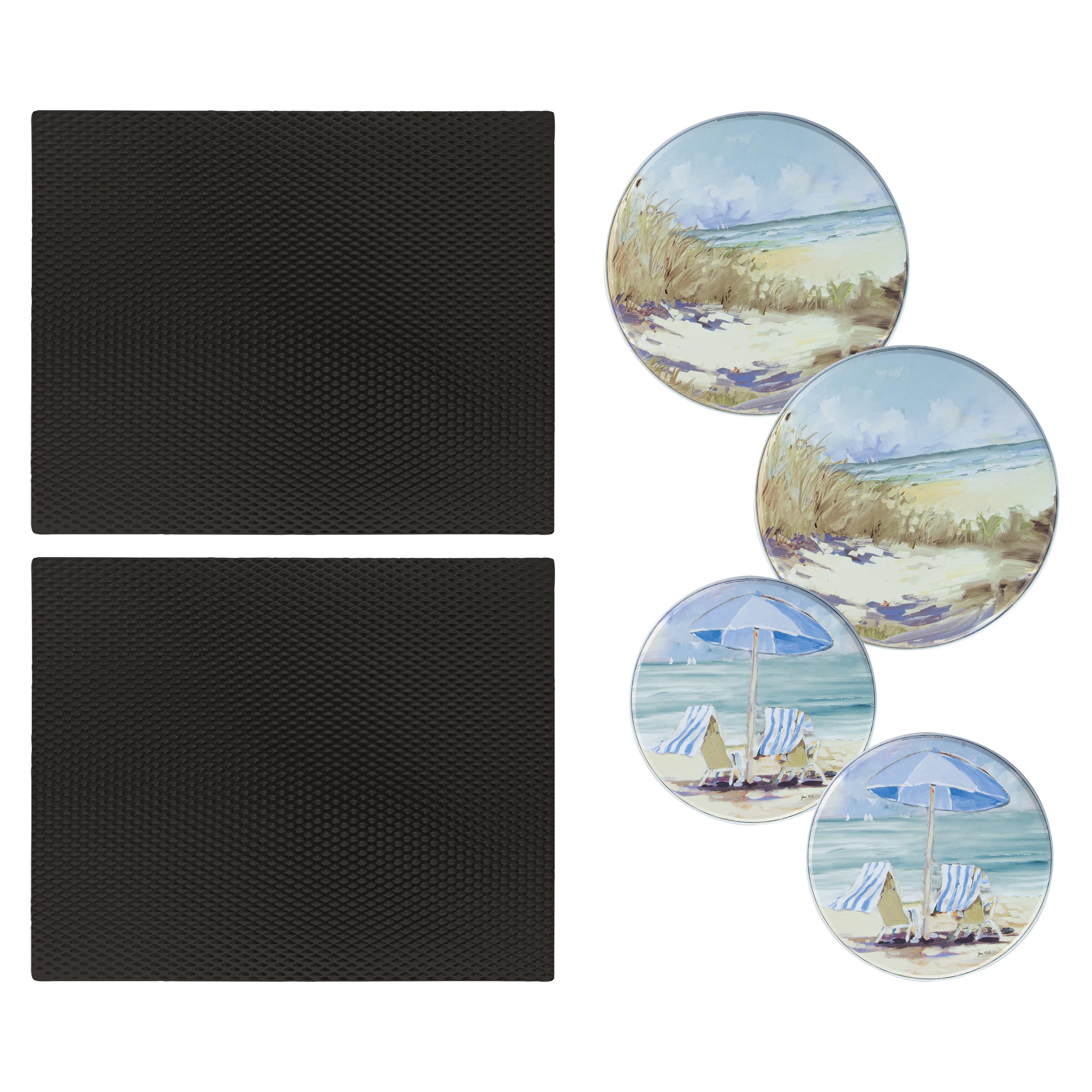 Range Kleen - 6-Piece 2-pack 14 x 17-inch Black Matte Counter Mats and 4-pk Seaside Retreat Burner Covers