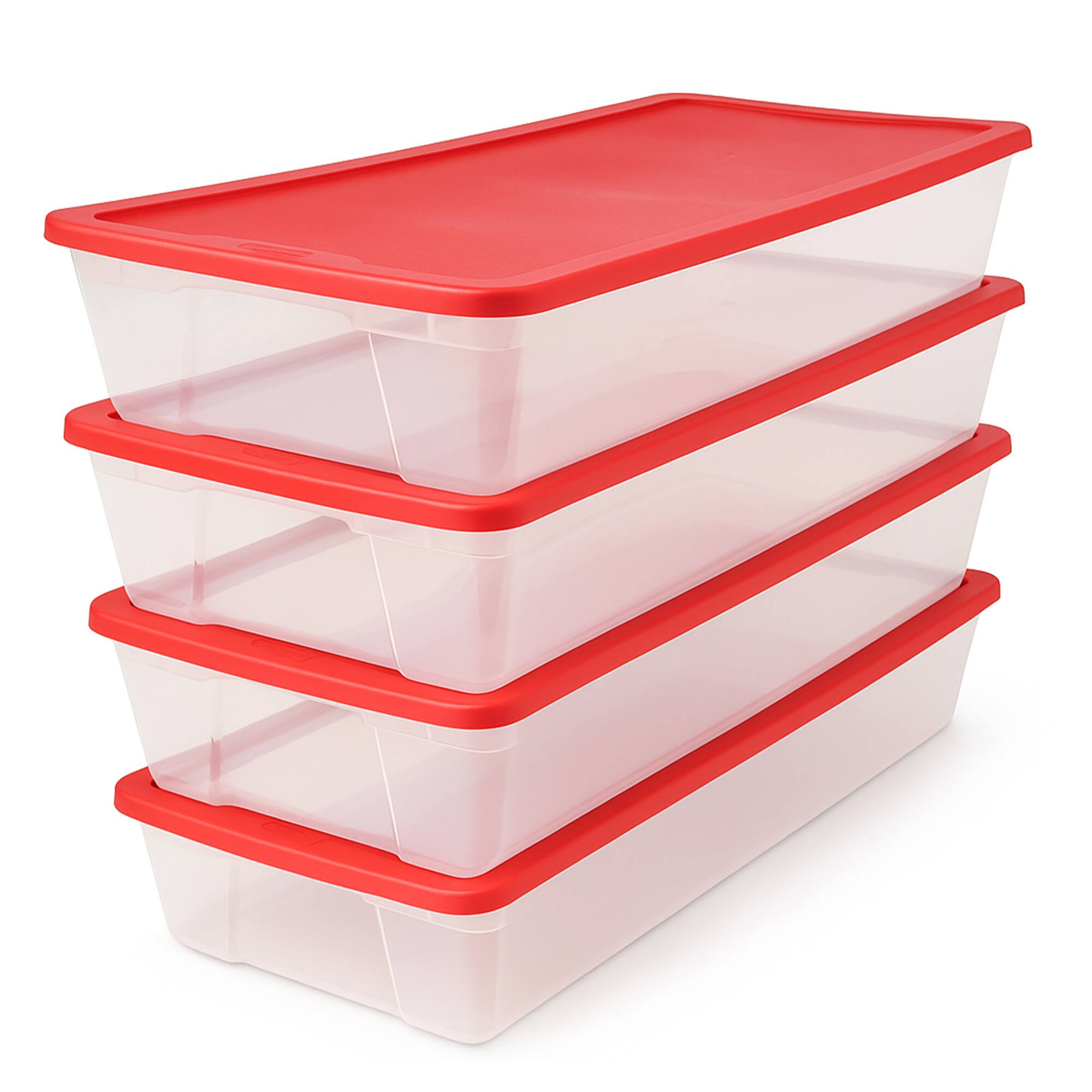 Front. Homz - Homz 41Qt Clear Plastic Holiday Storage Container w/Red Snap Lock Lid (4 Pack).