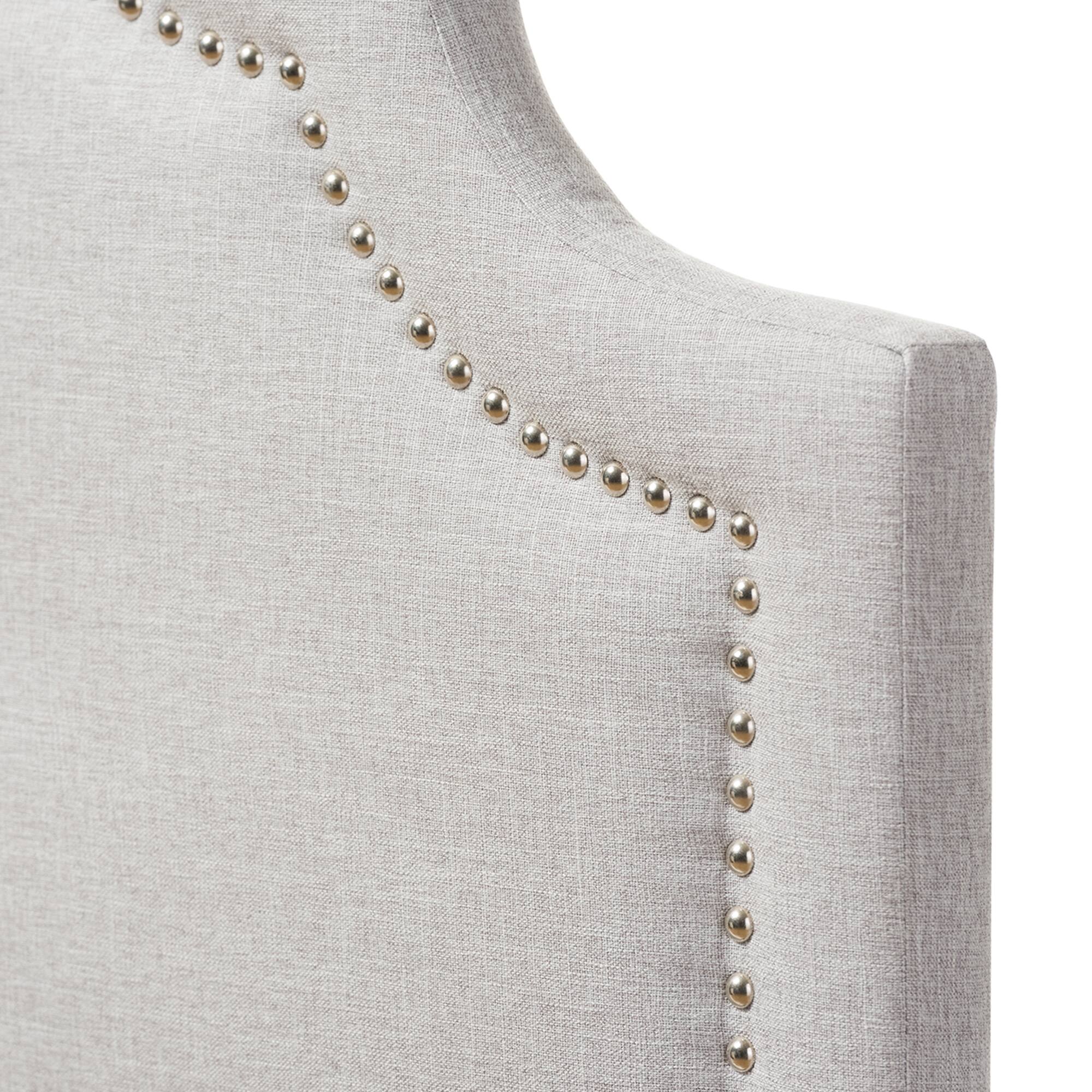 Left. Baxton Studio - Cora Modern and Contemporary Fabric Upholstered King Size Headboard - Greyish Beige.