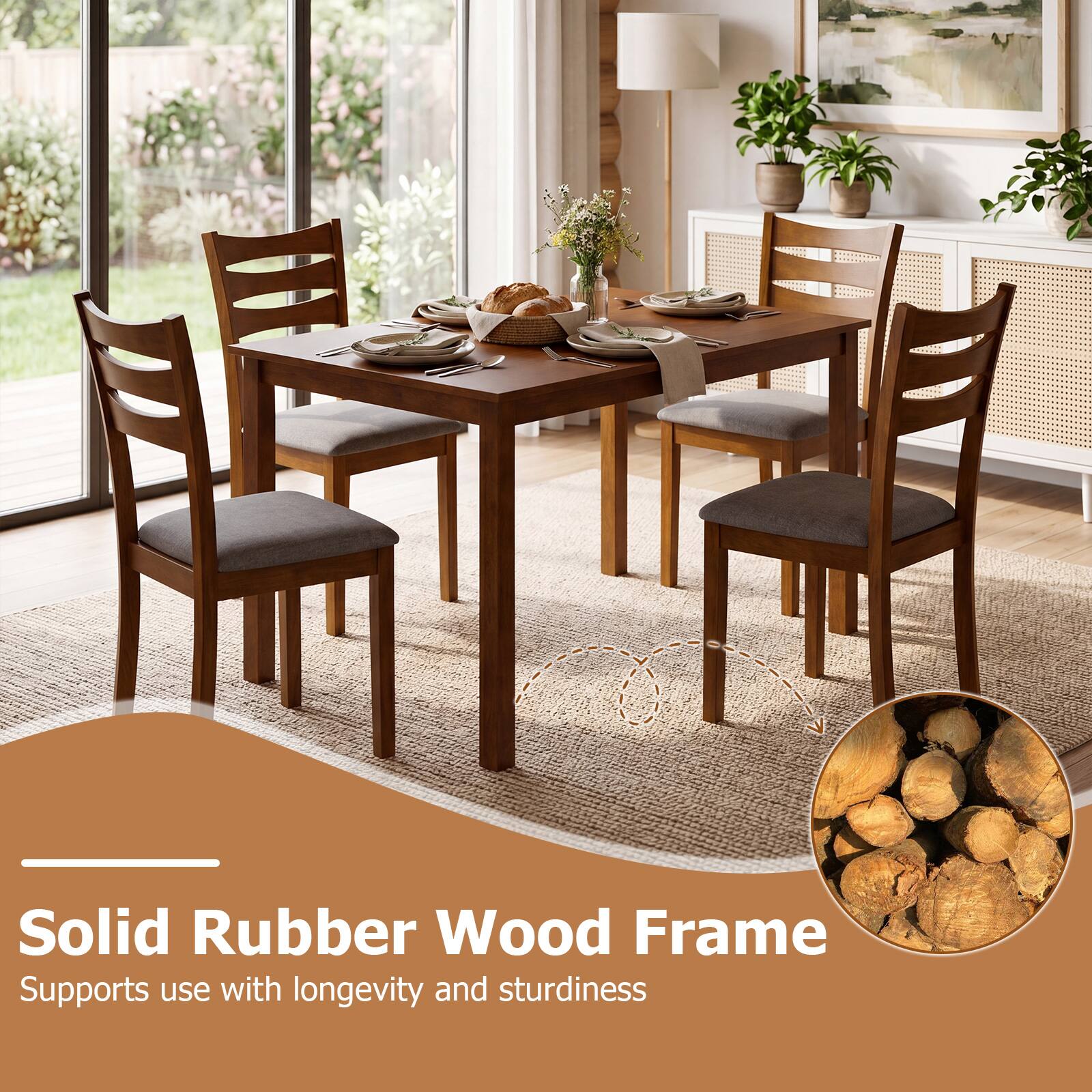 Solid Rubber Wood Frame  
Supports use with longevity and sturdiness