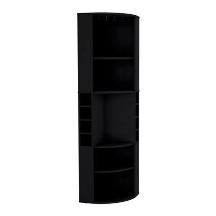 Front. TuHome - Oban Corner Bar Cabinet With Five Shelves , Eight Bottle Cubbies And Steamware, Bar Room - Black.