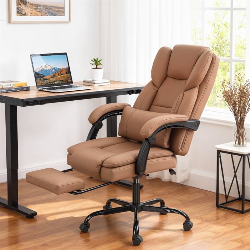 Anysun - Reclining Office Desk Chair with Massage and Lumbar Support - Brown